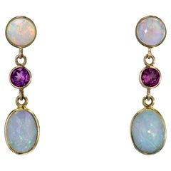 Baume Creation Opal Garnet 18 Karat Yellow Gold Dangle Earrings