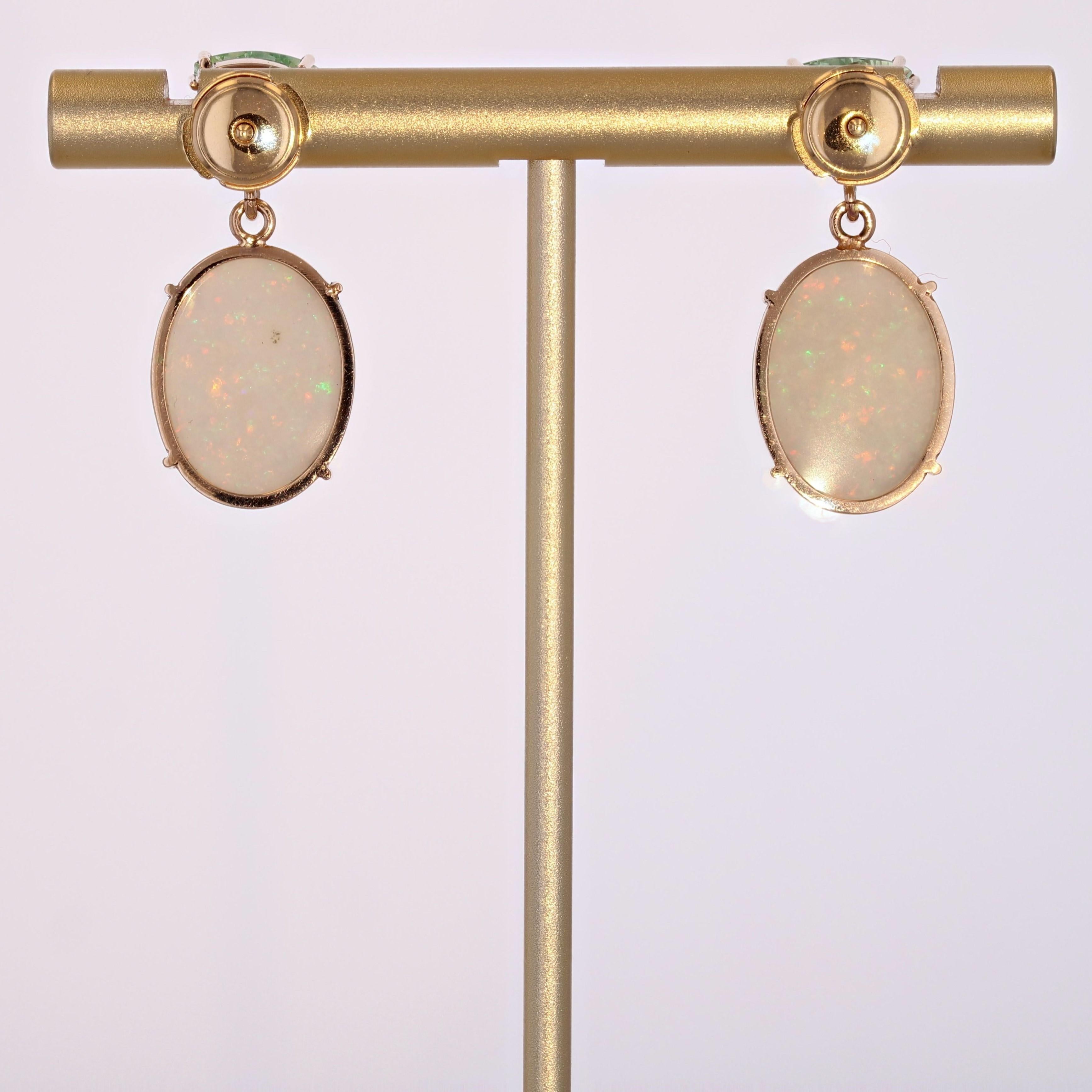 Baume Creation Opal Mint Garnet 18 Karat Yellow Gold Dangle Earrings For Sale 8