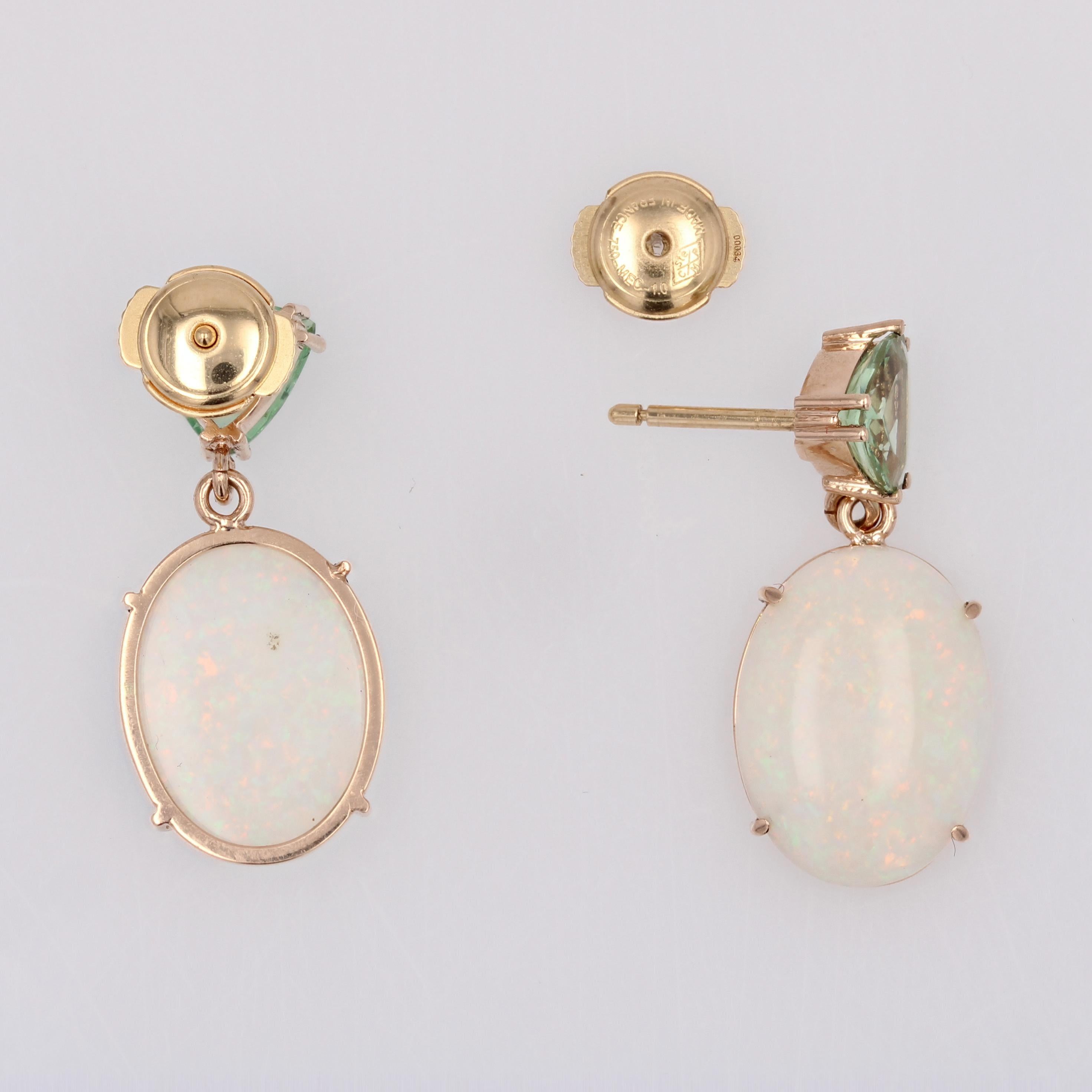 Baume Creation Opal Mint Garnet 18 Karat Yellow Gold Dangle Earrings For Sale 3
