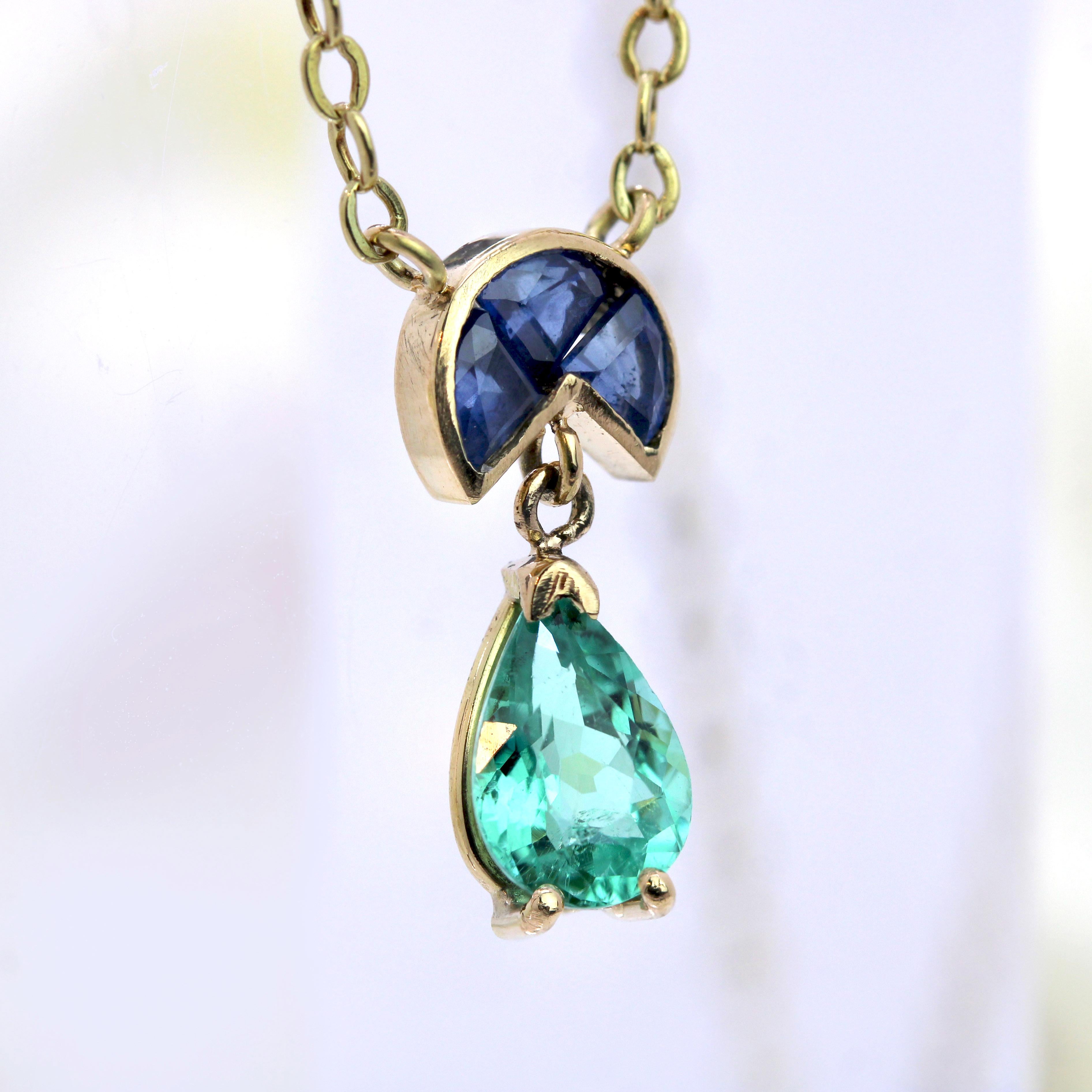 Baume Creation Collier en or jaune 18 carats Tourmaline Paraiba Saphir en vente 6