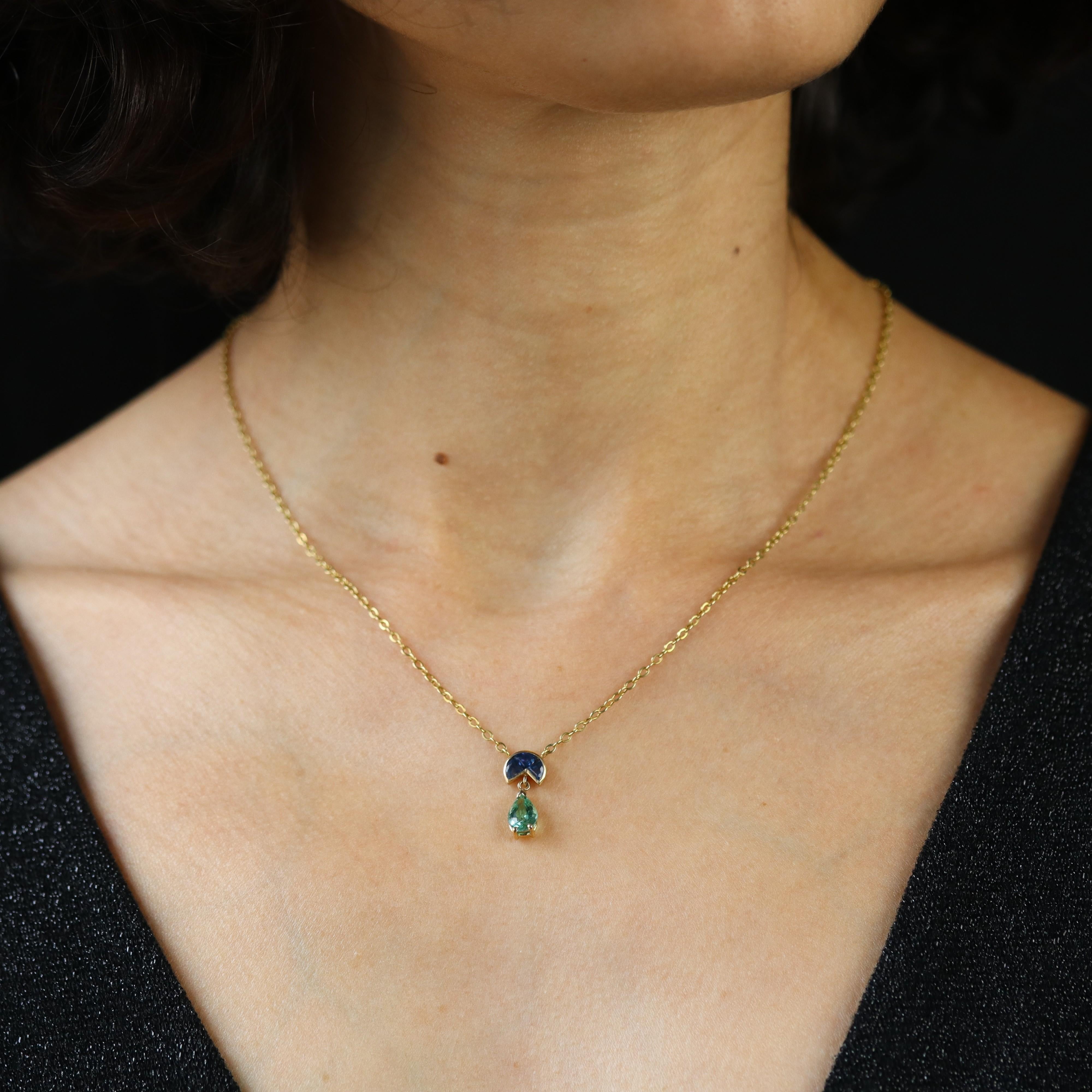 Baume Creation Collier en or jaune 18 carats Tourmaline Paraiba Saphir en vente 2