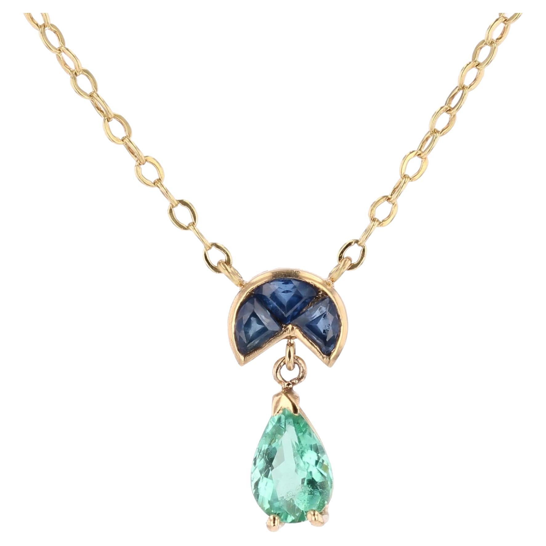 Baume Creation Collier en or jaune 18 carats Tourmaline Paraiba Saphir en vente