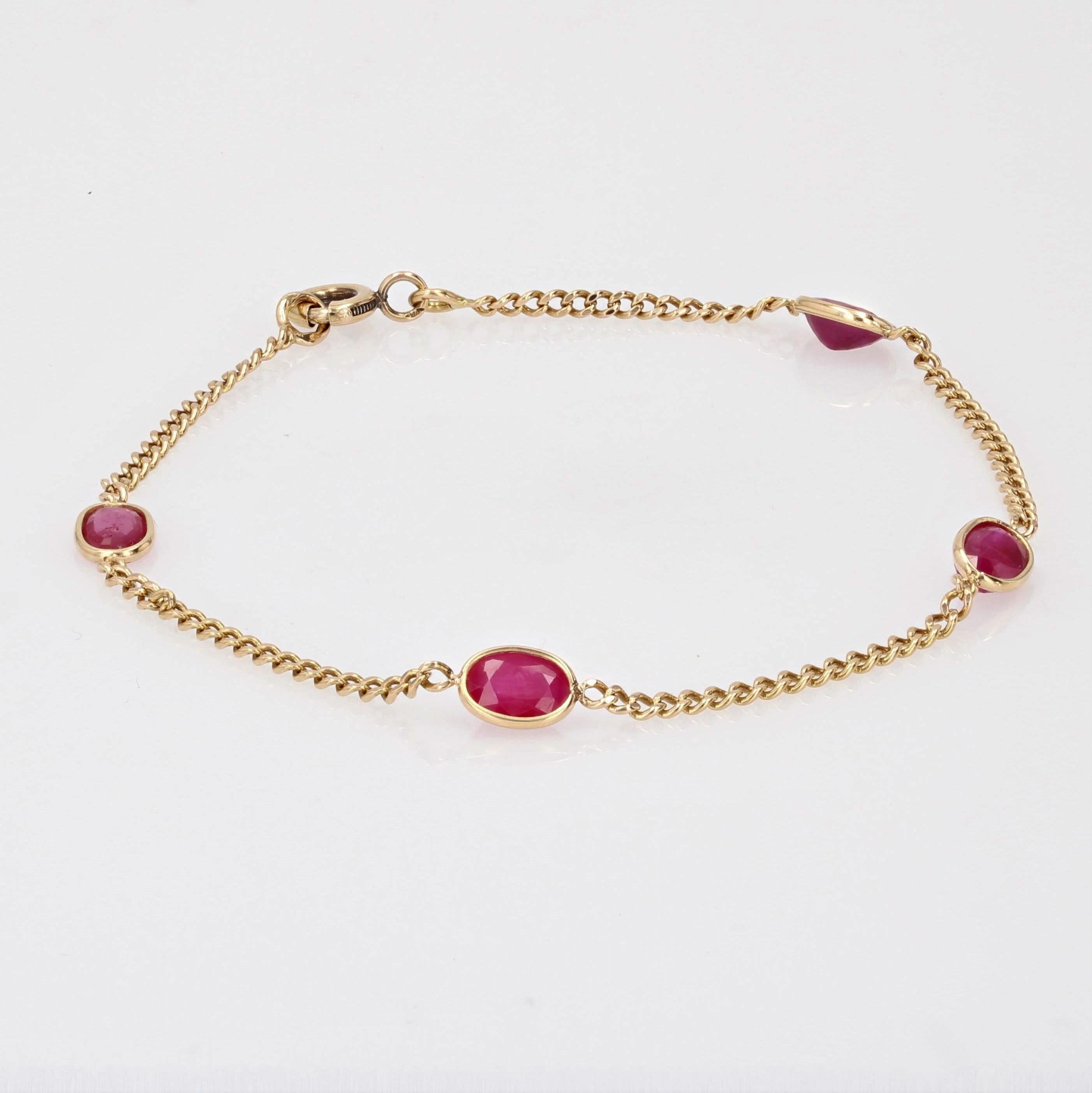 Baume Creation Rubies 18 Karat Yellow Gold Chain Bracelet In New Condition For Sale In Poitiers, FR