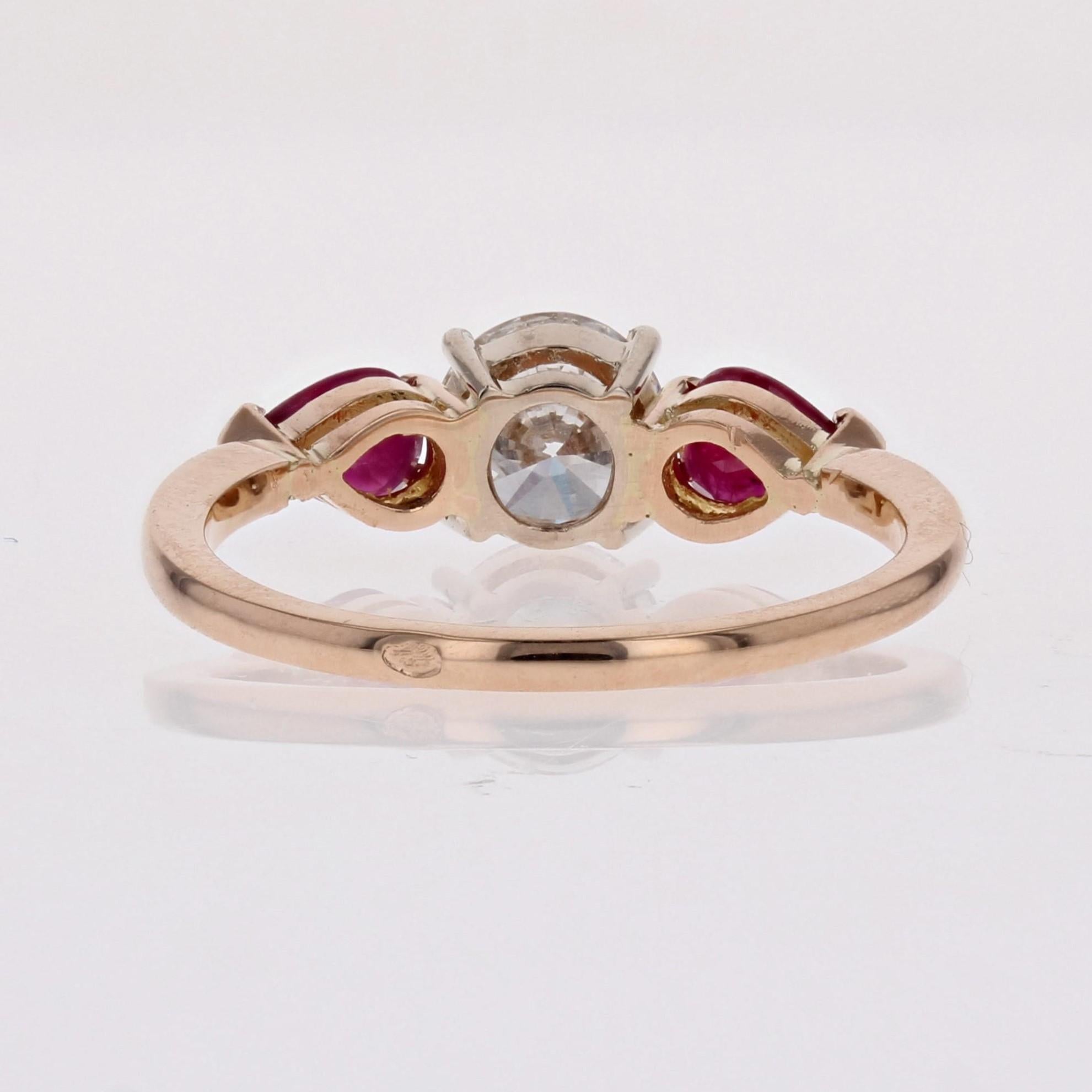 Baume Creation Rubies E.VVS Diamond Yellow Gold Trilogy Ring For Sale 6