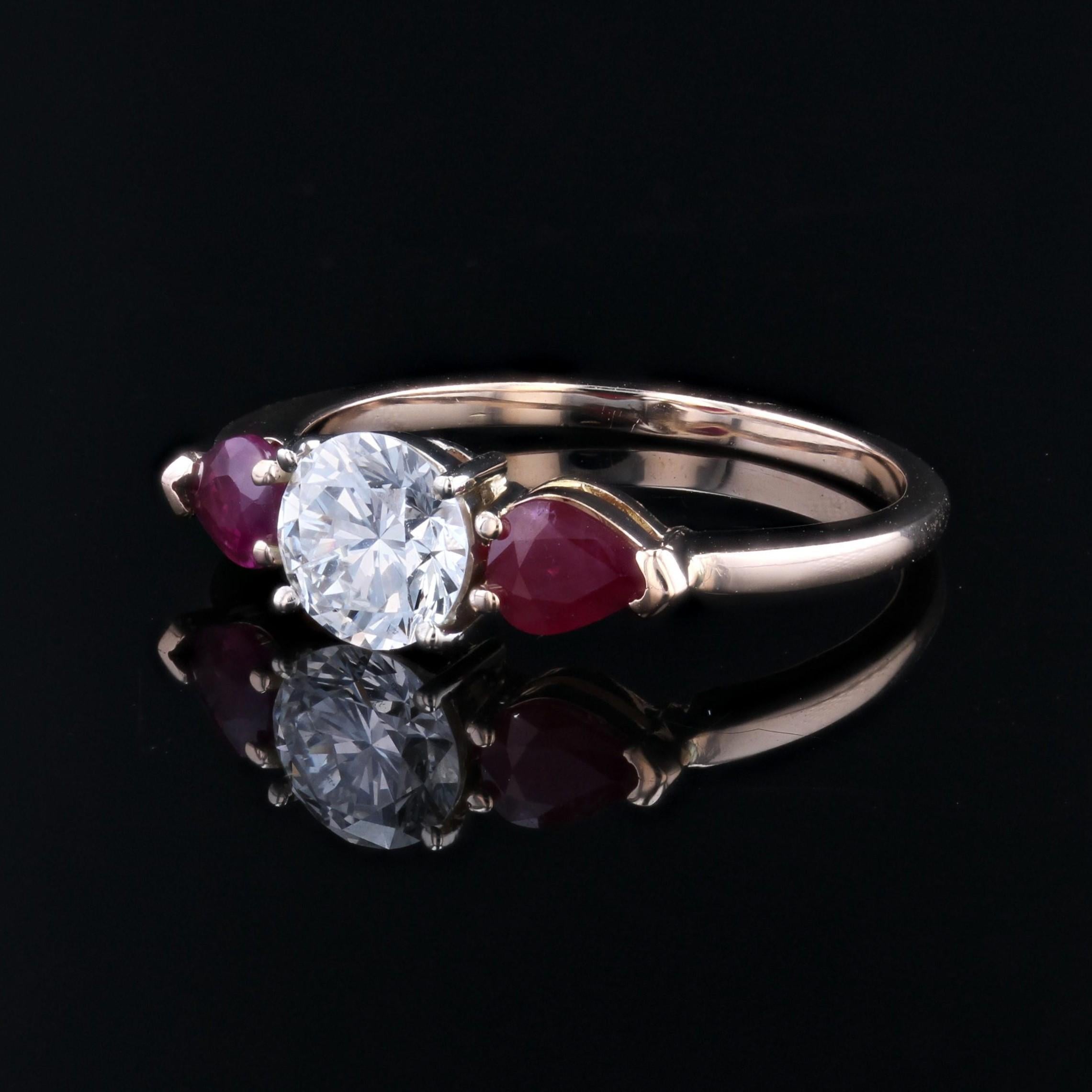 Baume Creation Rubies E.VVS Diamond Yellow Gold Trilogy Ring In New Condition For Sale In Poitiers, FR