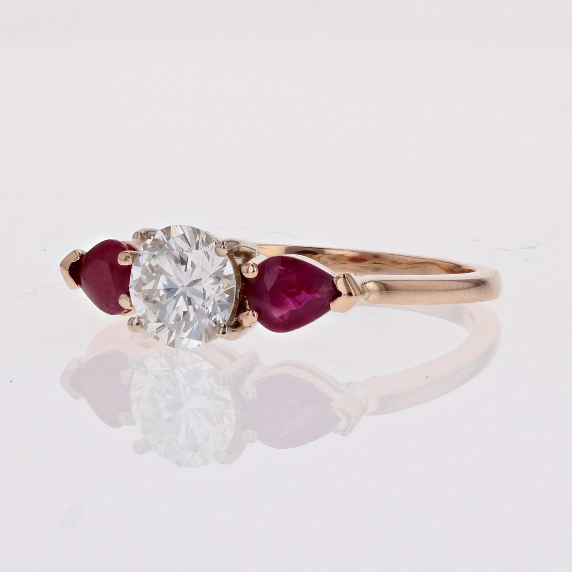 Baume Creation Rubies E.VVS Diamond Yellow Gold Trilogy Ring For Sale 1