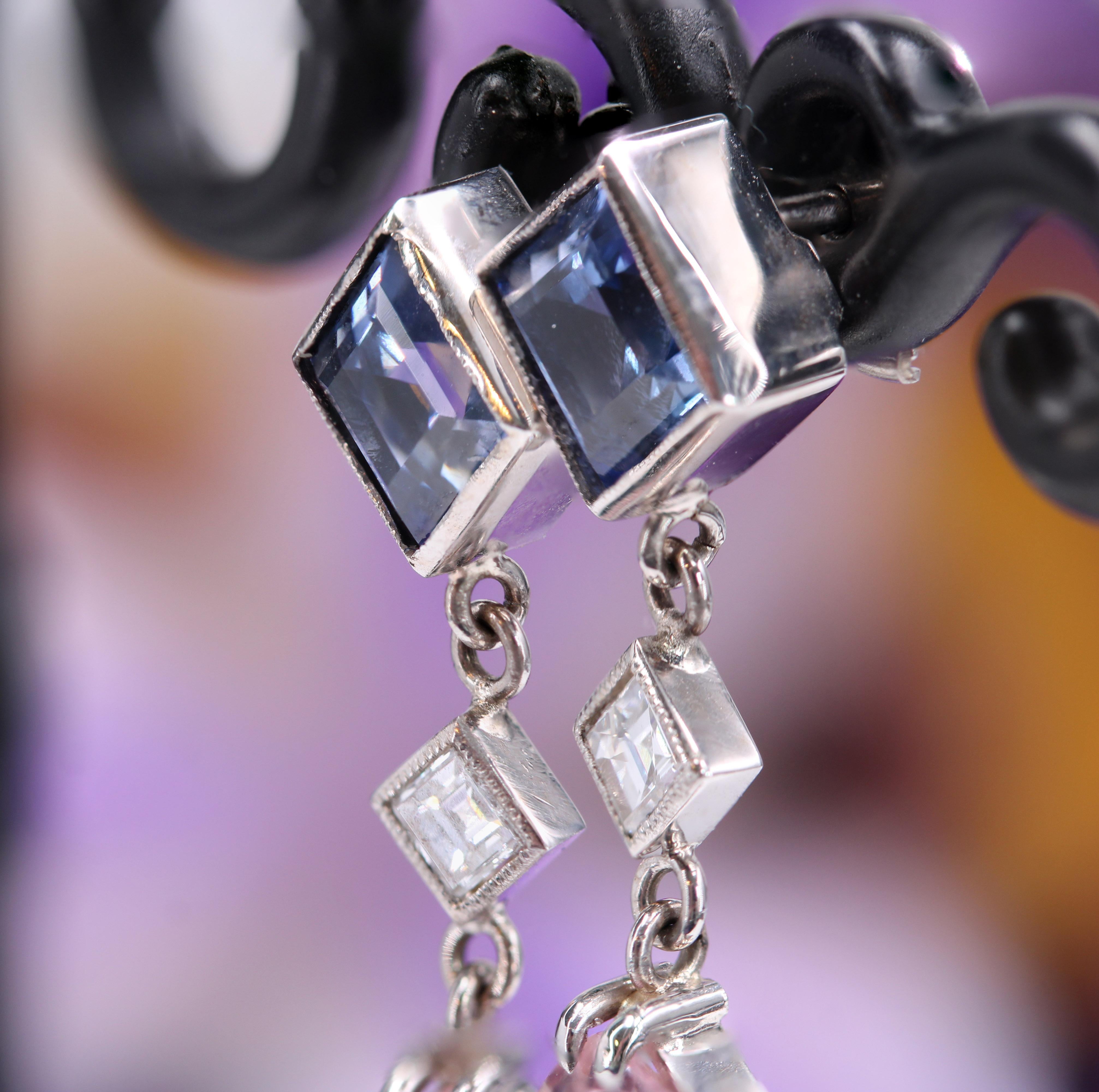 Baume Creation Sapphire Diamond Morganite 18 Karat White Gold Pendant Earrings For Sale 4