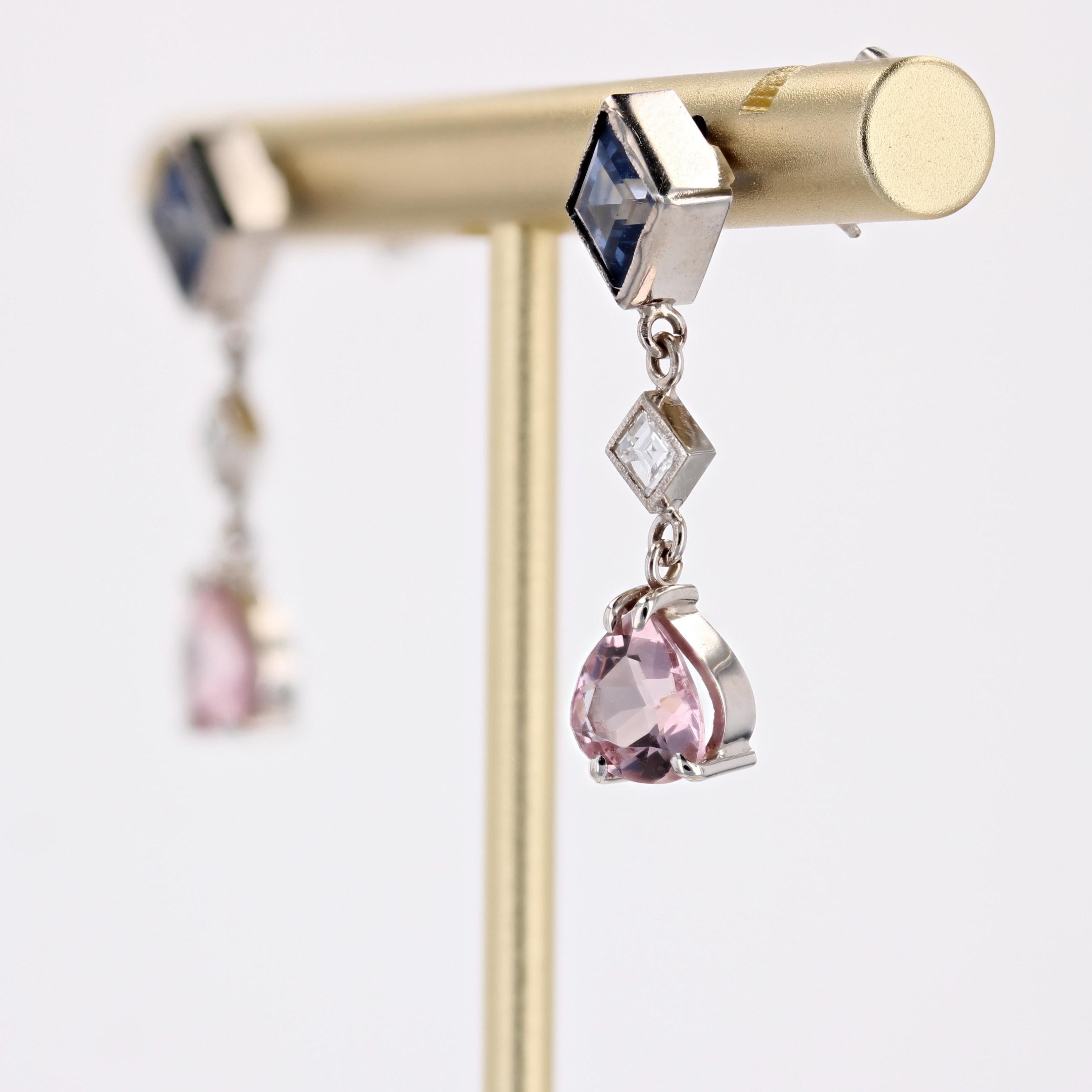 Modern Baume Creation Sapphire Diamond Morganite 18 Karat White Gold Pendant Earrings For Sale