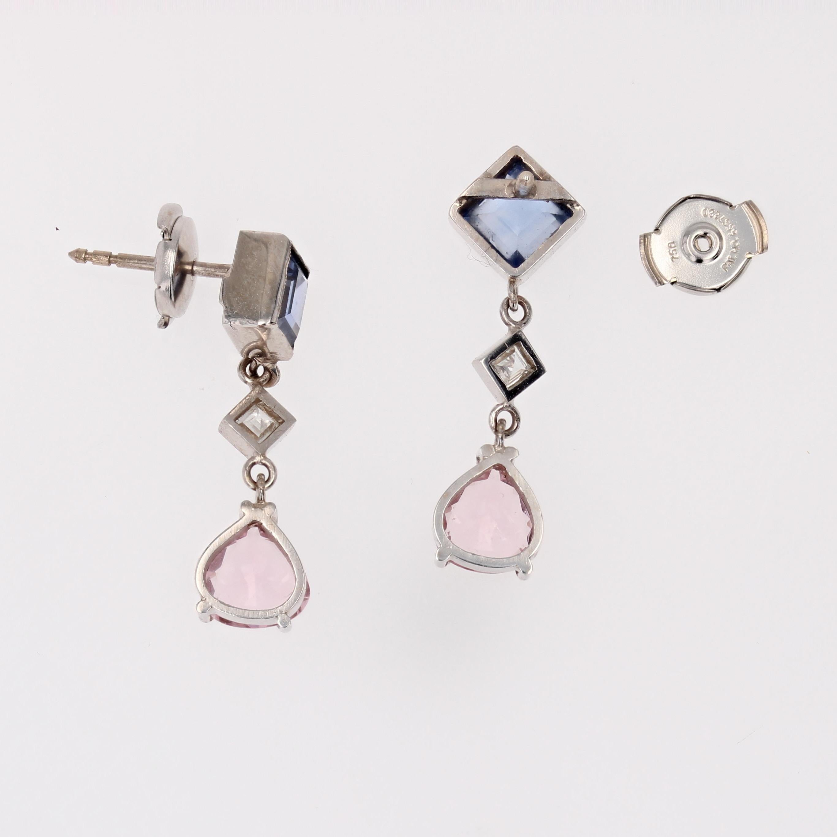Baume Creation Sapphire Diamond Morganite 18 Karat White Gold Pendant Earrings For Sale 1