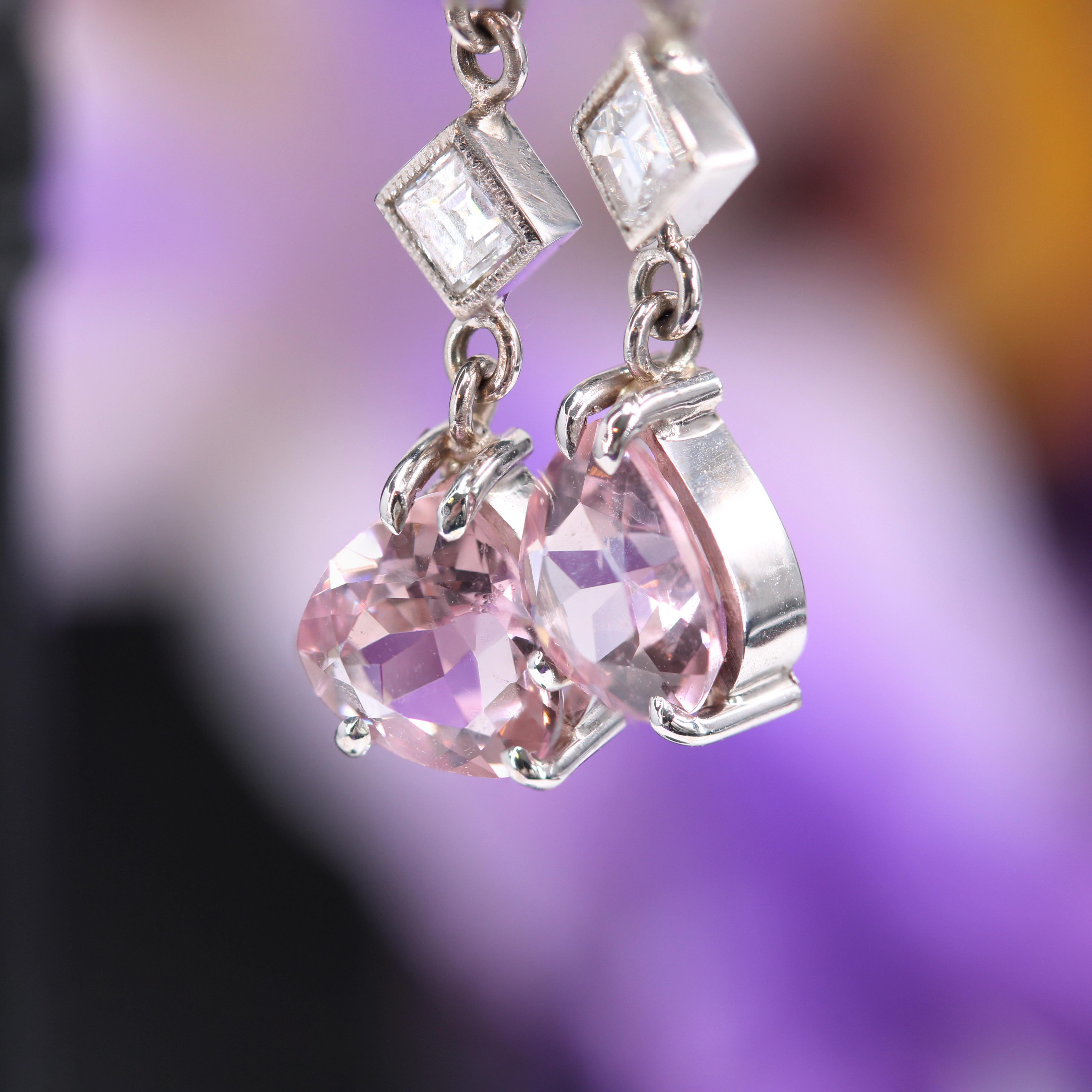 Baume Creation Sapphire Diamond Morganite 18 Karat White Gold Pendant Earrings For Sale 3