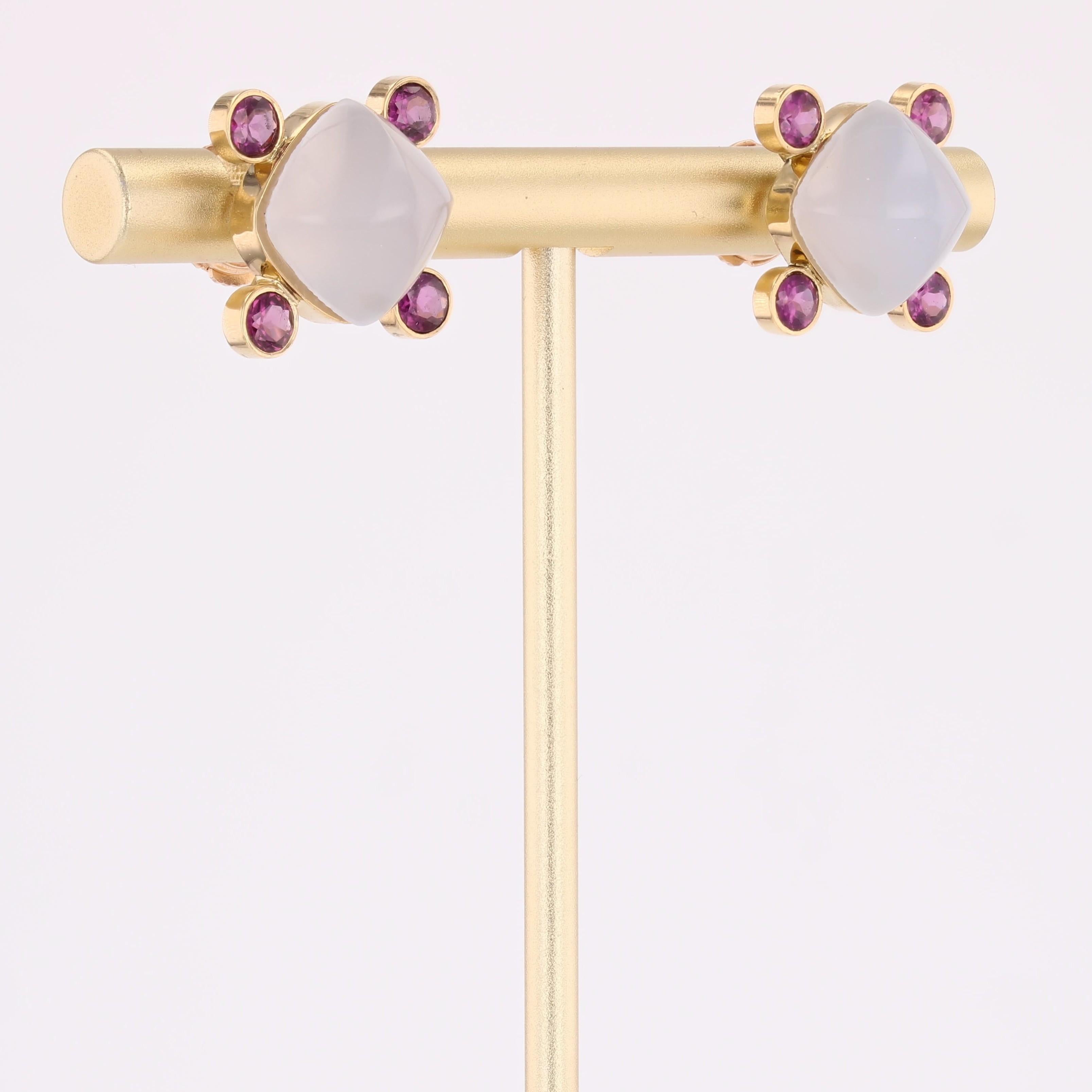 Baume Creation Boucles d'oreilles or jaune 18 carats grenat calcédoine Sugarloaf Neuf - En vente à Poitiers, FR