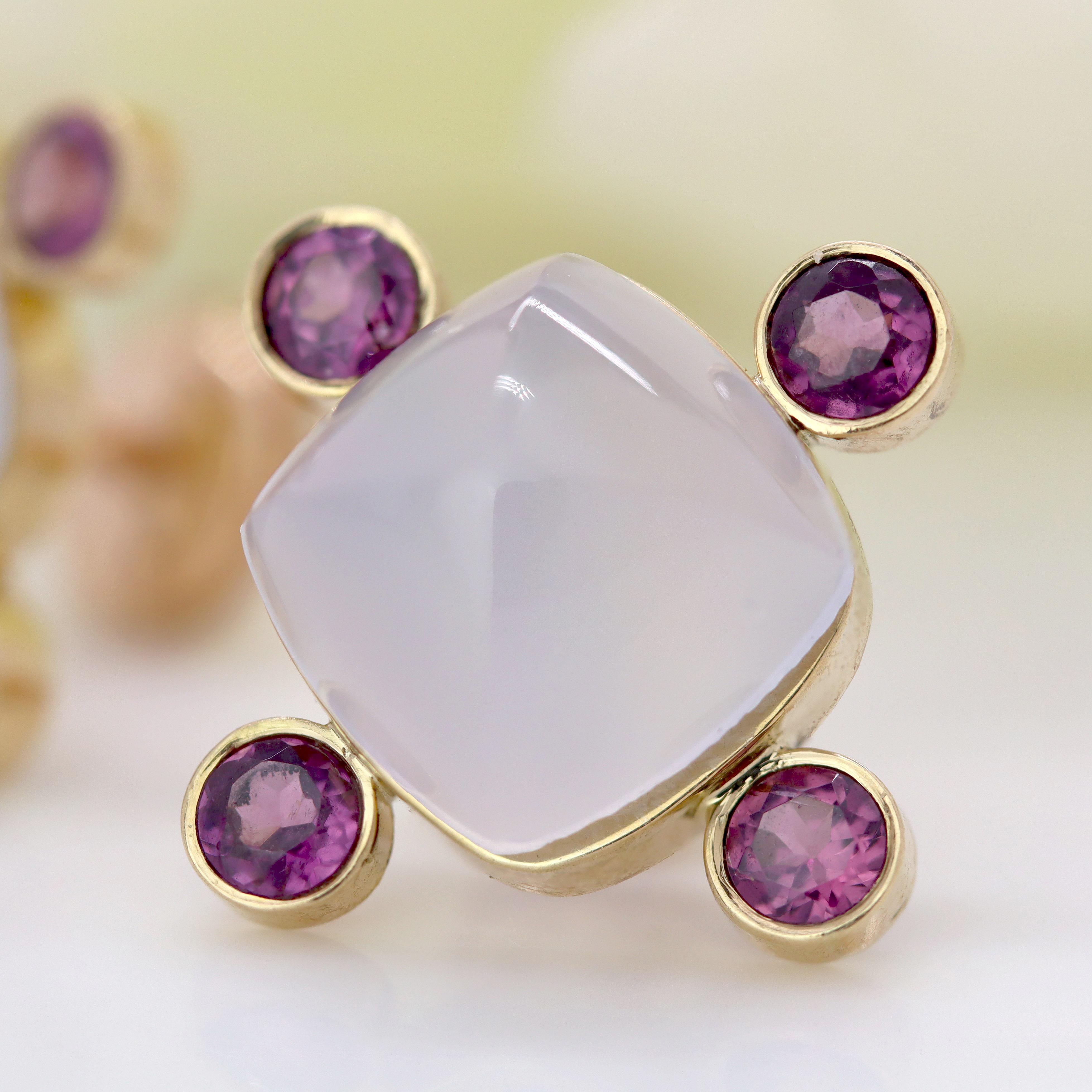 Baume Creation Boucles d'oreilles or jaune 18 carats grenat calcédoine Sugarloaf Pour femmes en vente