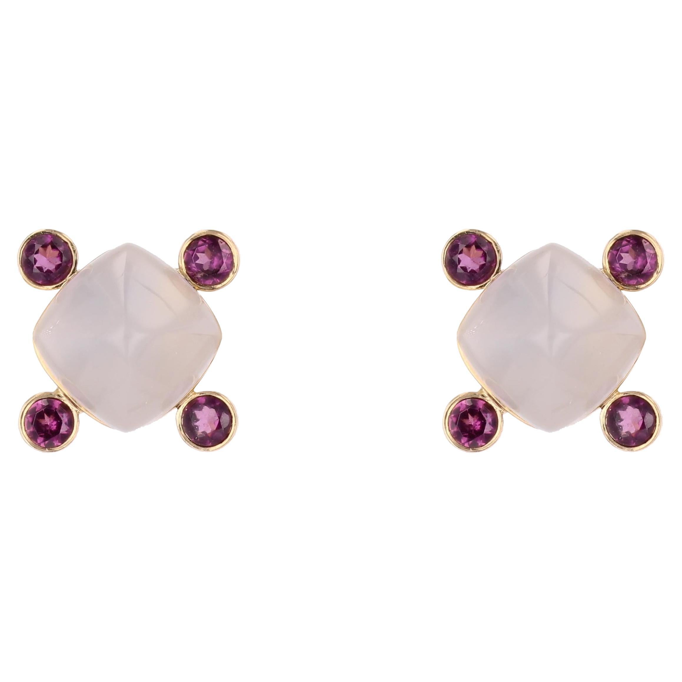Baume Creation Boucles d
oreilles or jaune 18 carats grenat calcédoine Sugarloaf en vente