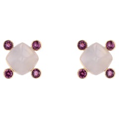 Baume Creation Boucles d'oreilles or jaune 18 carats grenat calcédoine Sugarloaf