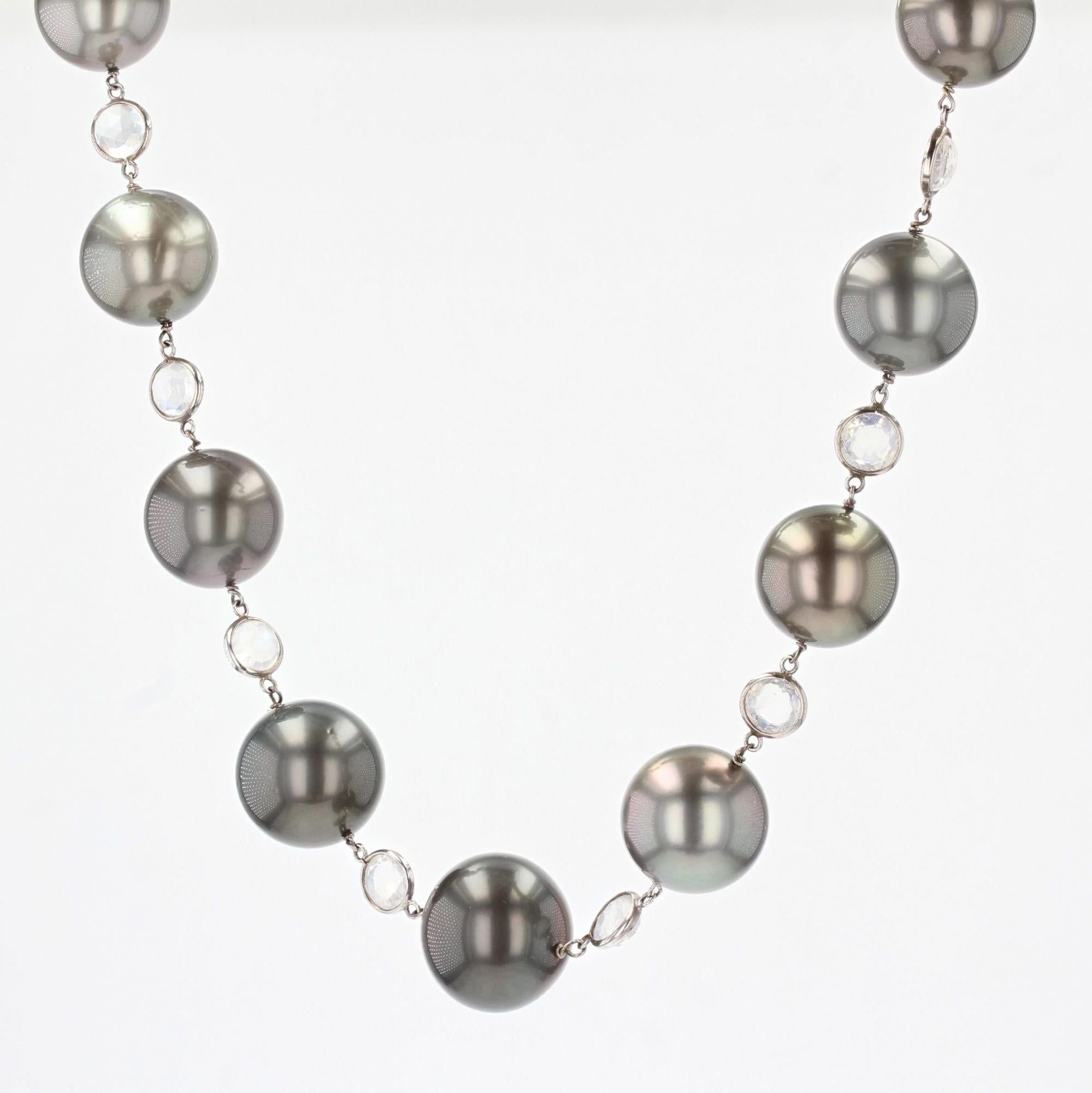 Baume Creation Tahitian Pearl Moonstone 18 Karat White Gold Necklace For Sale 6