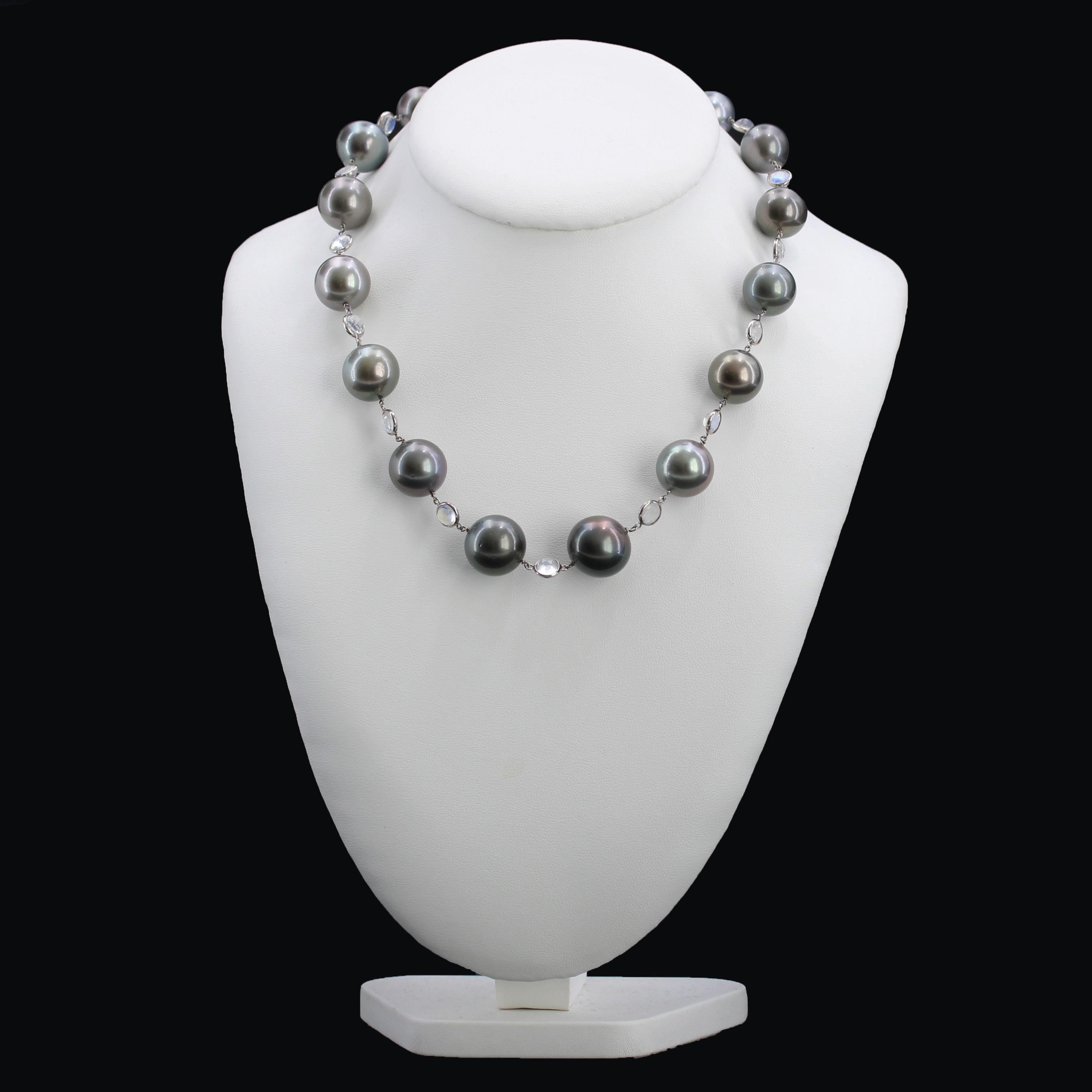 Baume Creation Tahitian Pearl Moonstone 18 Karat White Gold Necklace For Sale 13