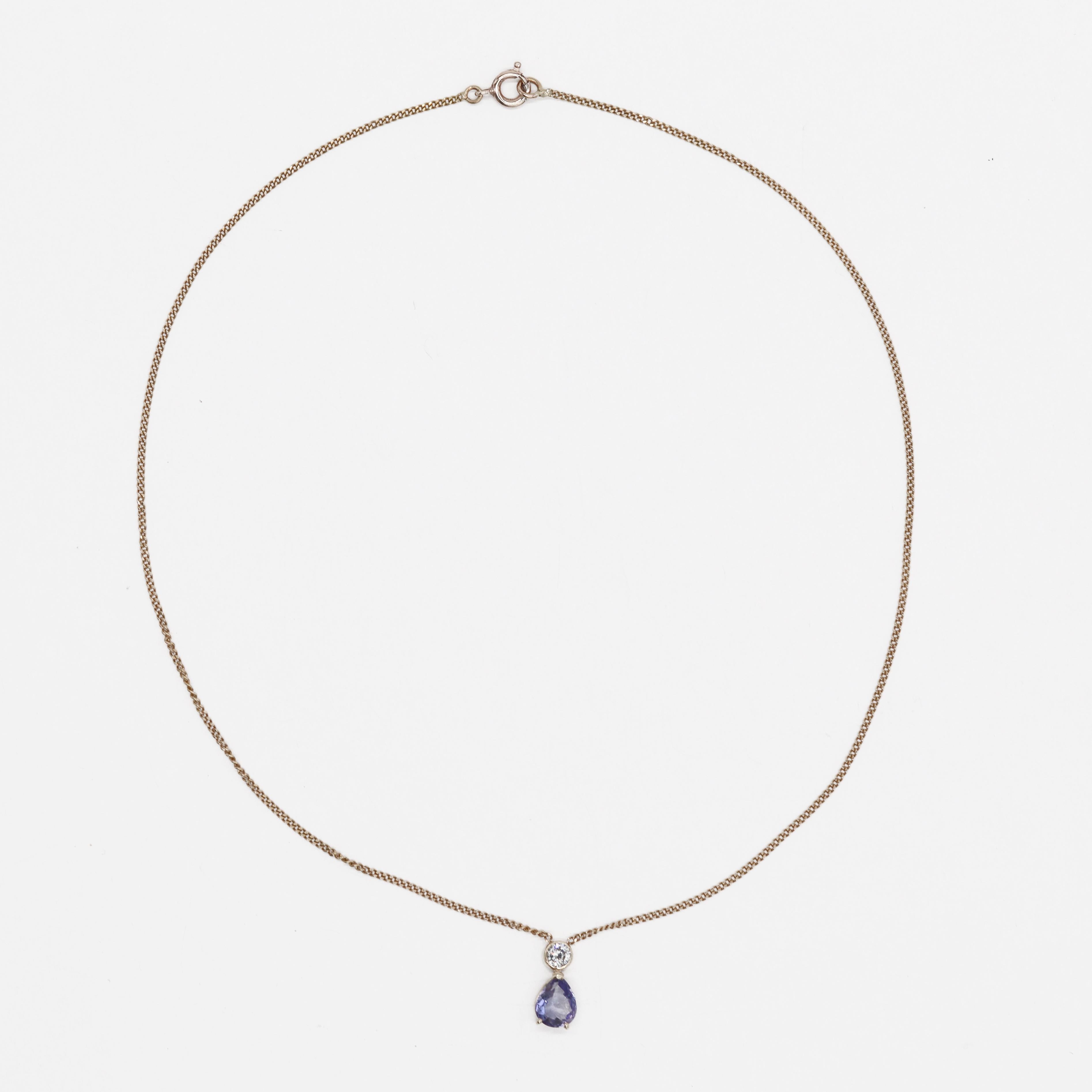 Taille poire Baume Creation Collier en or jaune 18 carats Tanzanite Diamant en vente
