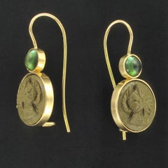 Baume Creation Tourmaline Lava Stone Cameo Gold Drop Earrings