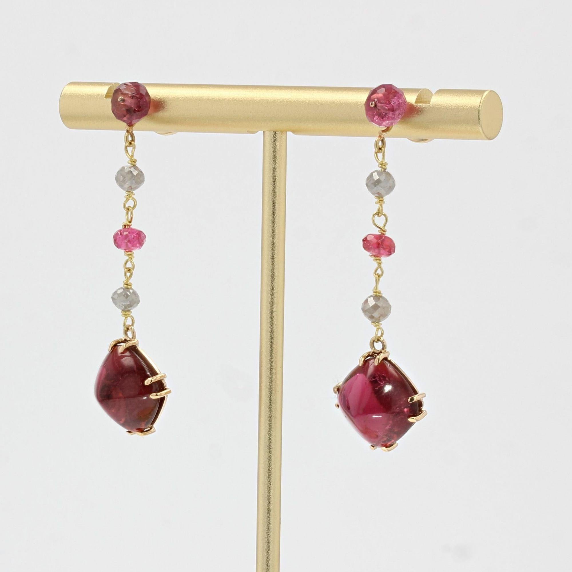 Sugarloaf Cabochon Baume Creation Tourmaline Spinel Diamonds 18 Karat Yellow Gold Dangle Earrings For Sale