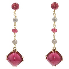 Baume Creation Tourmaline Spinel Diamonds 18 Karat Yellow Gold Dangle Earrings