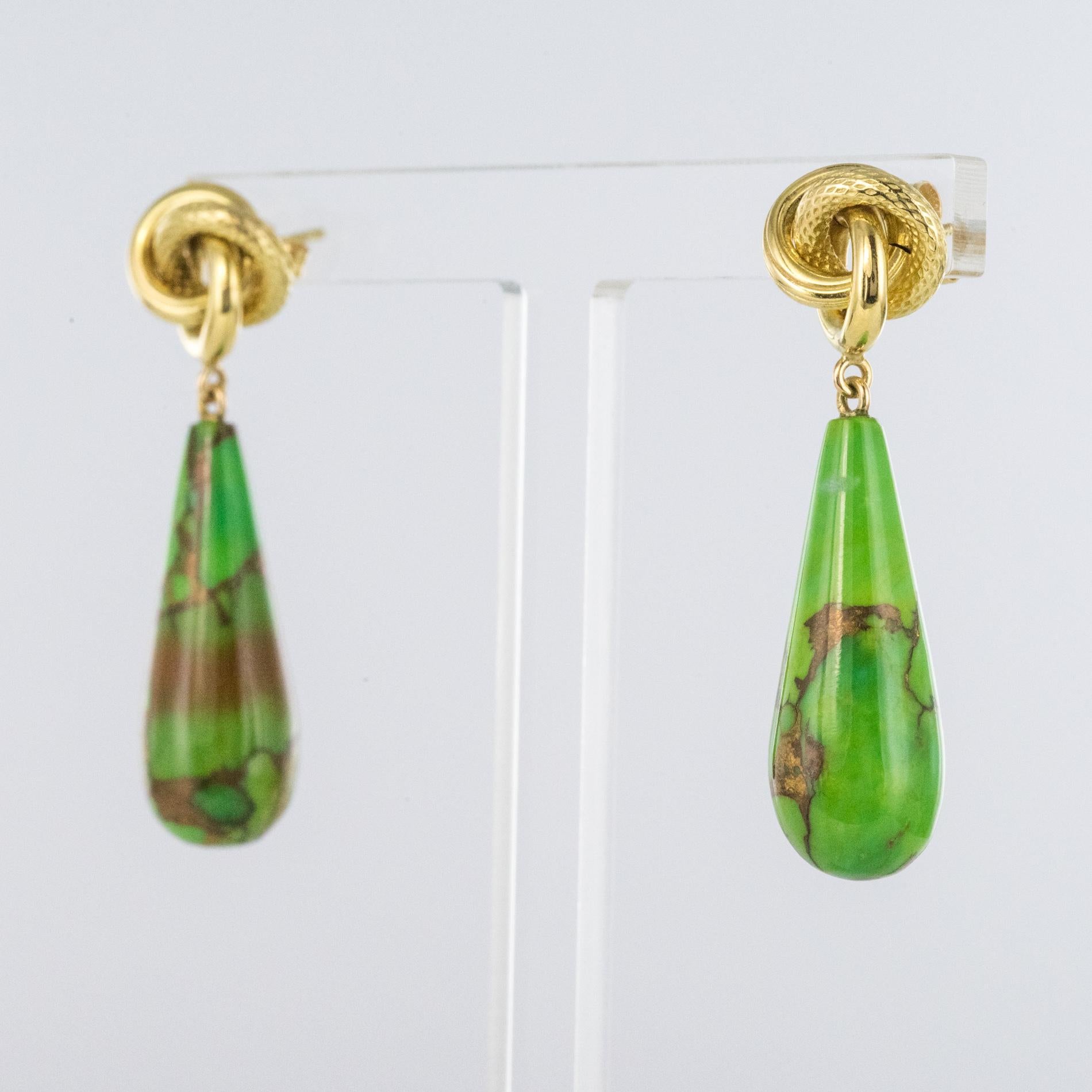 Pear Cut Baume Creation Turkmenistan Turquoise 18 Karat Yellow Gold Dangle Earrings
