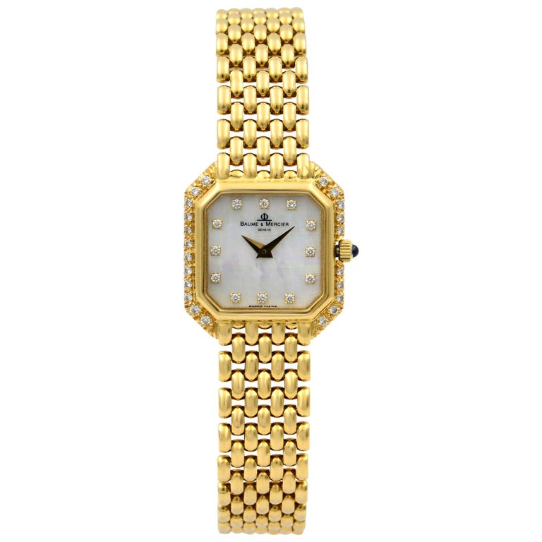 Baume et Mercier 18 Karat Yellow Gold MOP Diamond Quartz Ladies Watch 18259  at 1stDibs | часы baume mercier оригинал