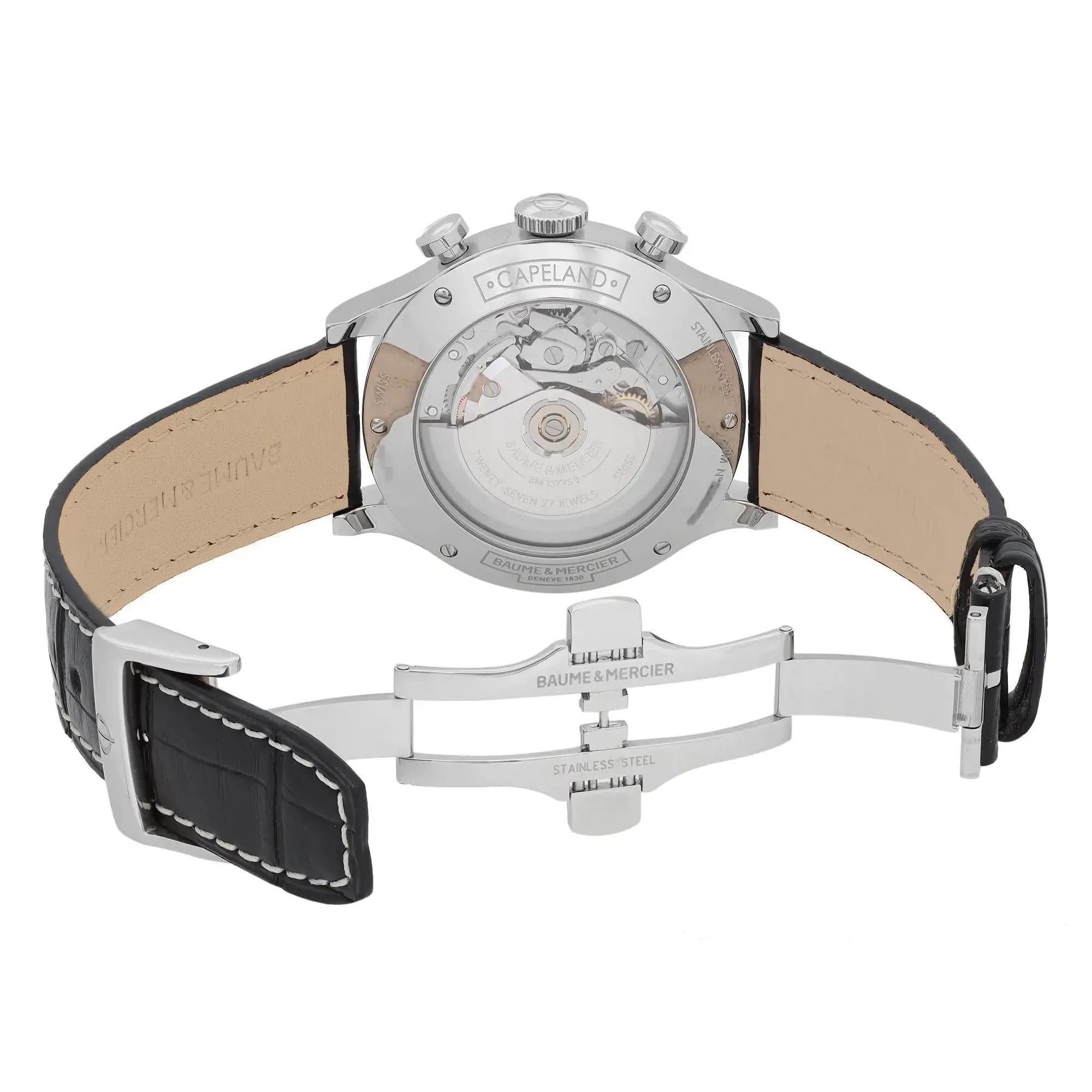 Men's Baume Et Mercier Capeland Chronograph Steel Black Dial Automatic Watch MOA10084 For Sale
