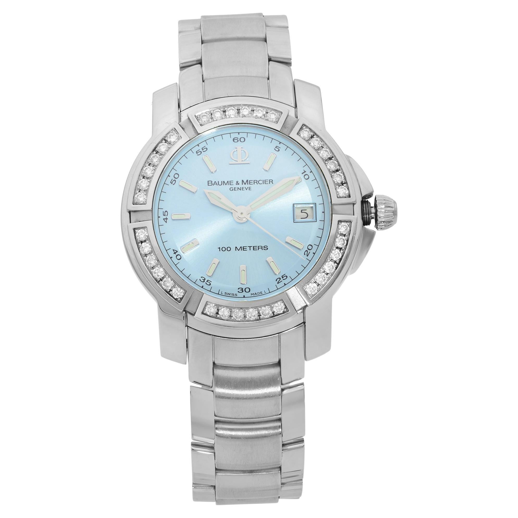 Baume et Mercier Capeland S Steel Diamond Blue Dial Quartz Ladies Watch 65435