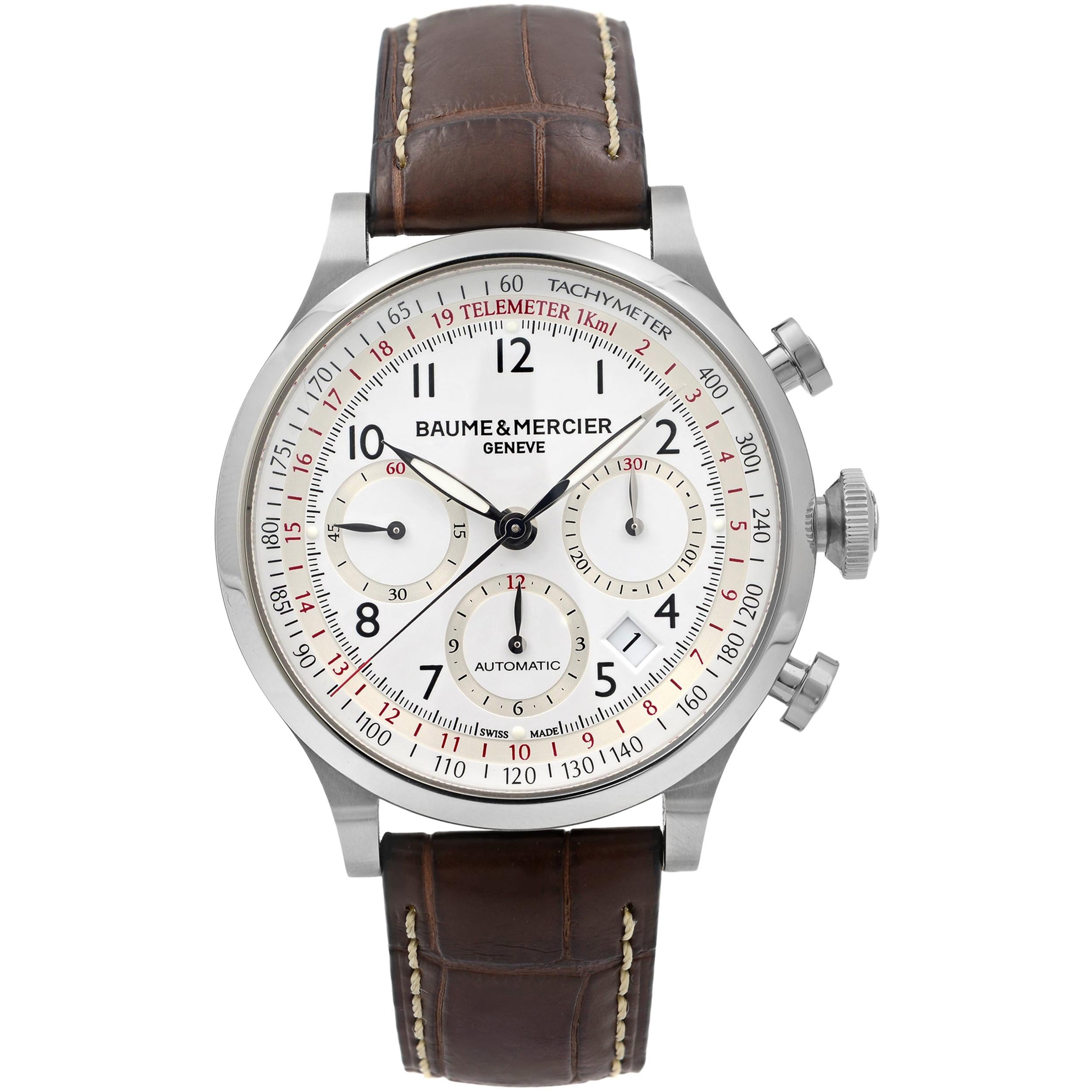 Baume et Mercier Capeland White Arabic Dial Steel Automatic Men's Watch 10082