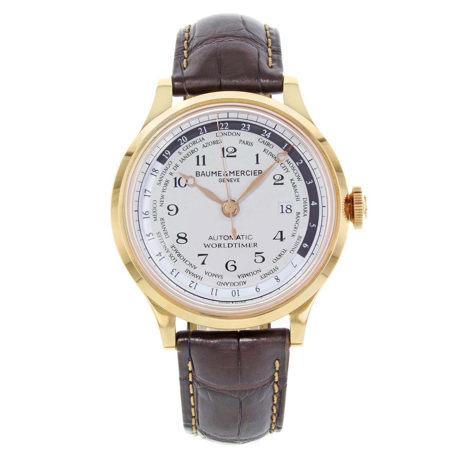 Baume et Mercier Capeland Worldtimer Beige Dial 18 Karat Gold Men
s Watch 10107