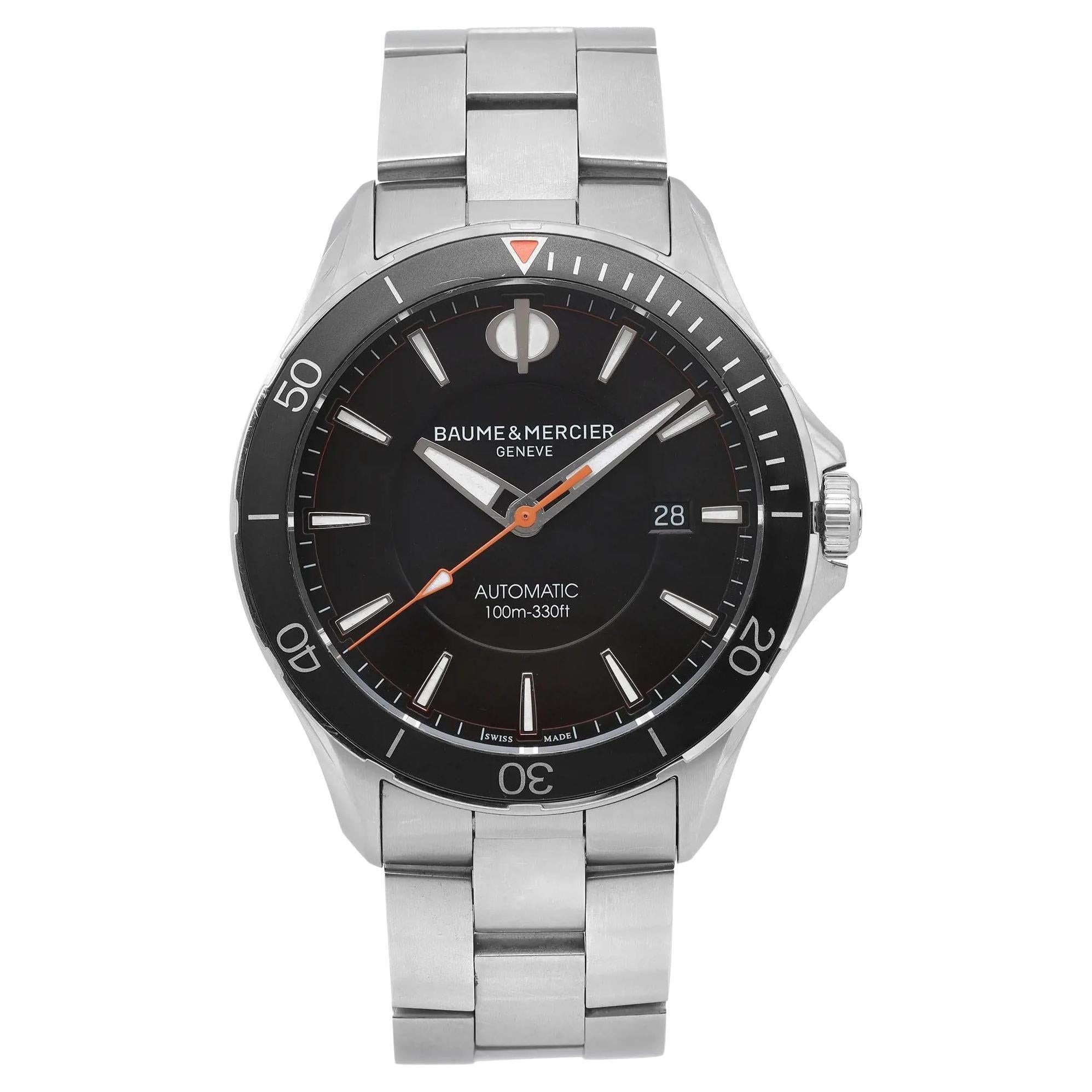 Baume et Mercier Clifton 42mm Steel Black Dial Automatic Mens Watch 10340 For Sale