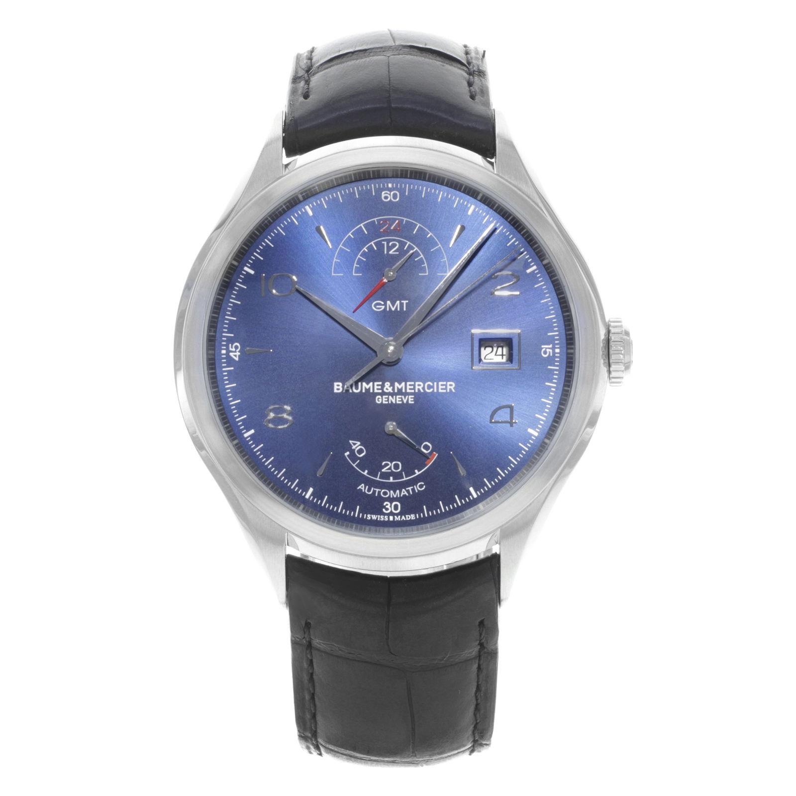 Baume et Mercier Clifton Blue Sunray Dial GMT Steel Automatic Men's Watch 10316