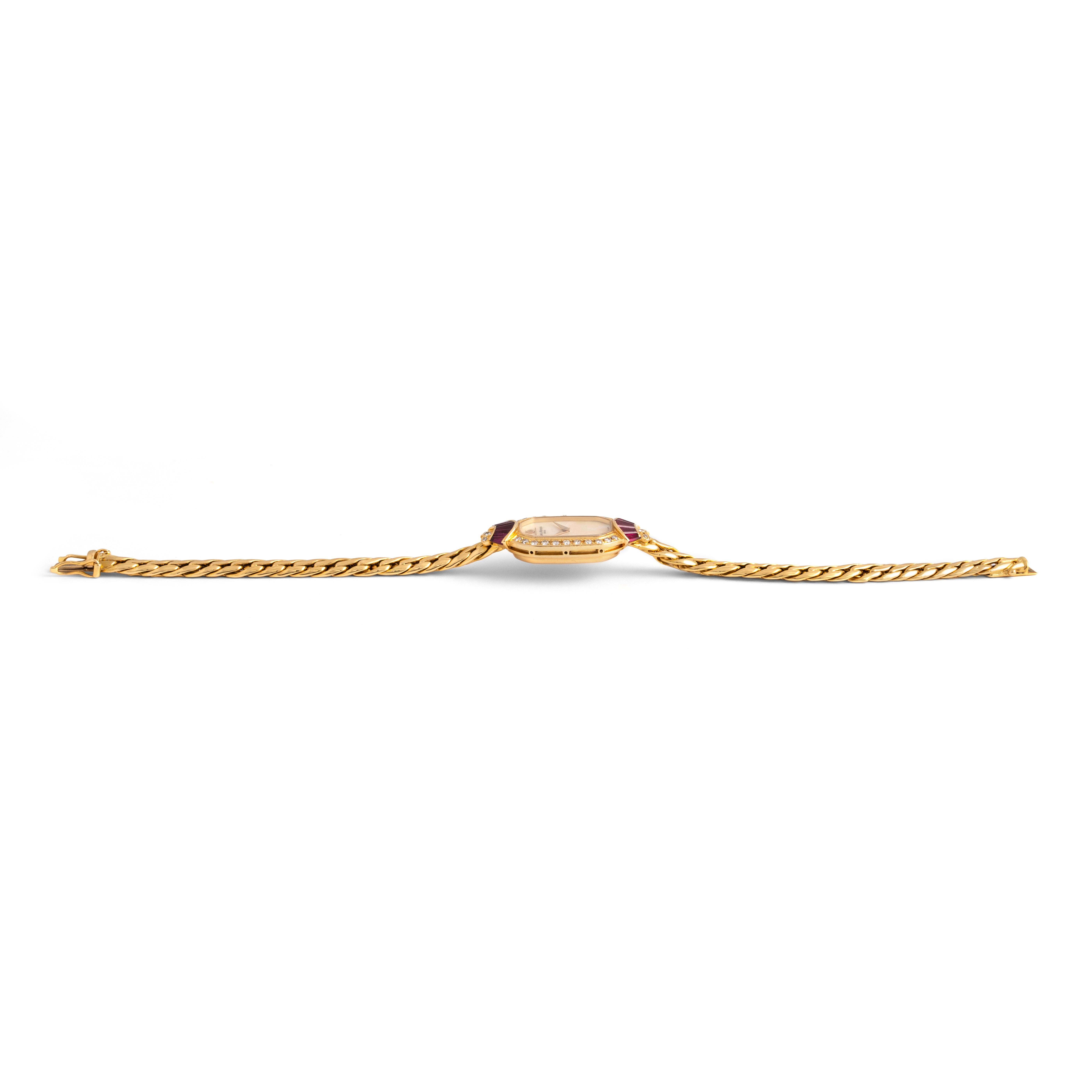 Retro Baume Et Mercier Diamond Ruby 18k Yellow Gold Wristwatch
