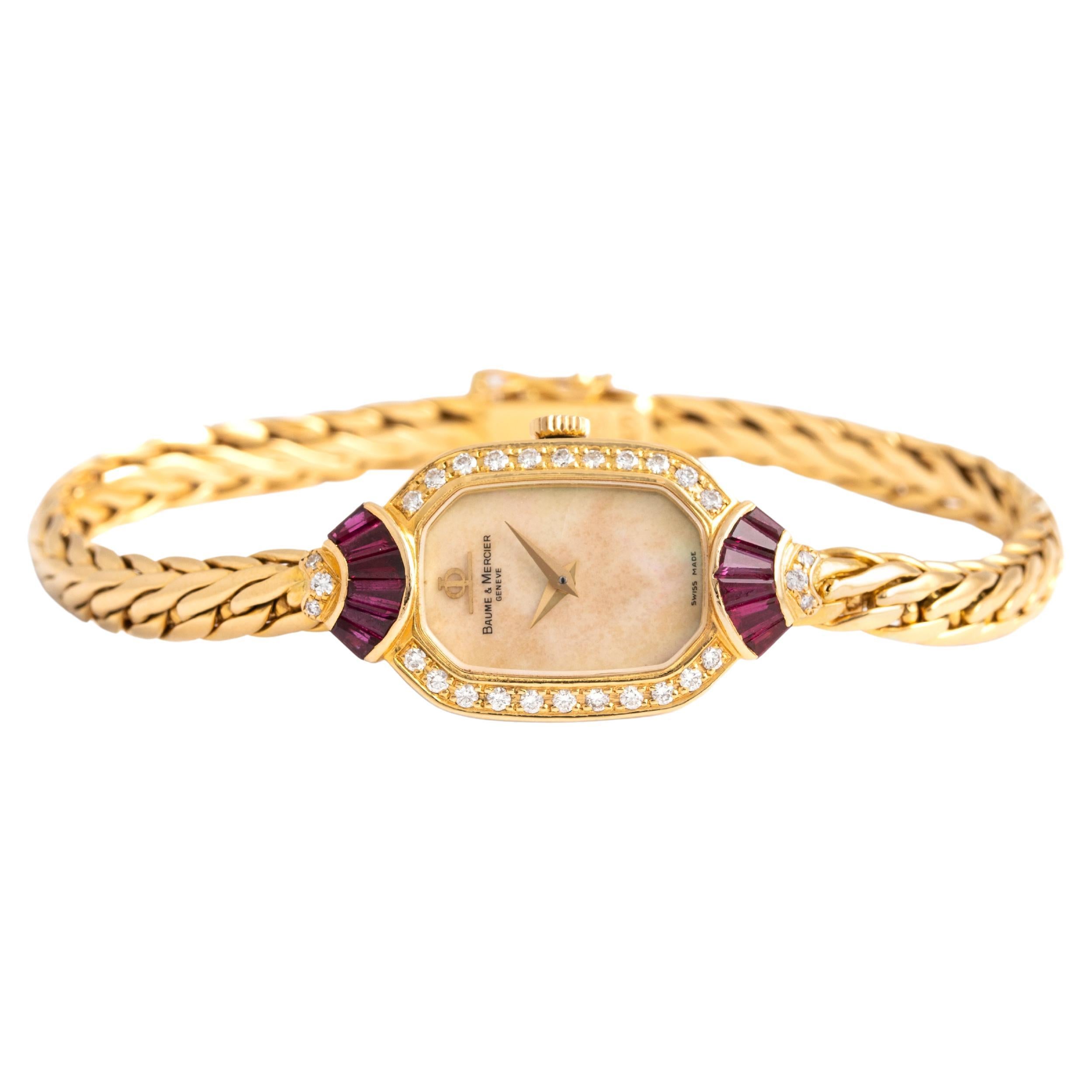Baume Et Mercier Diamond Ruby 18k Yellow Gold Wristwatch