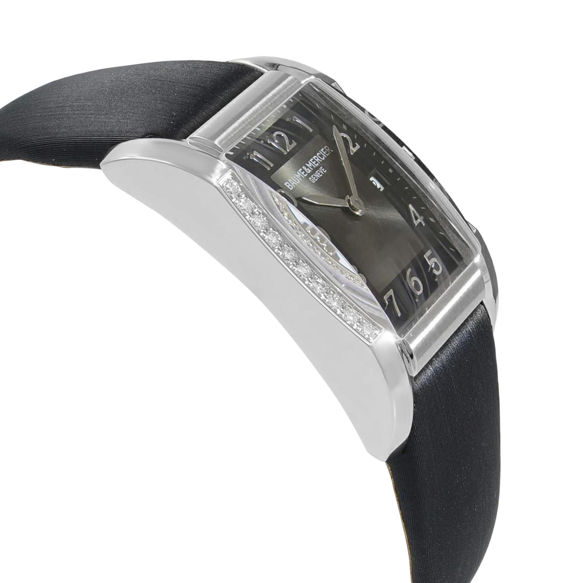 Baume et Mercier Hampton Milleis Steel Satin Diamond Quartz Ladies Watch 10022 In New Condition In New York, NY