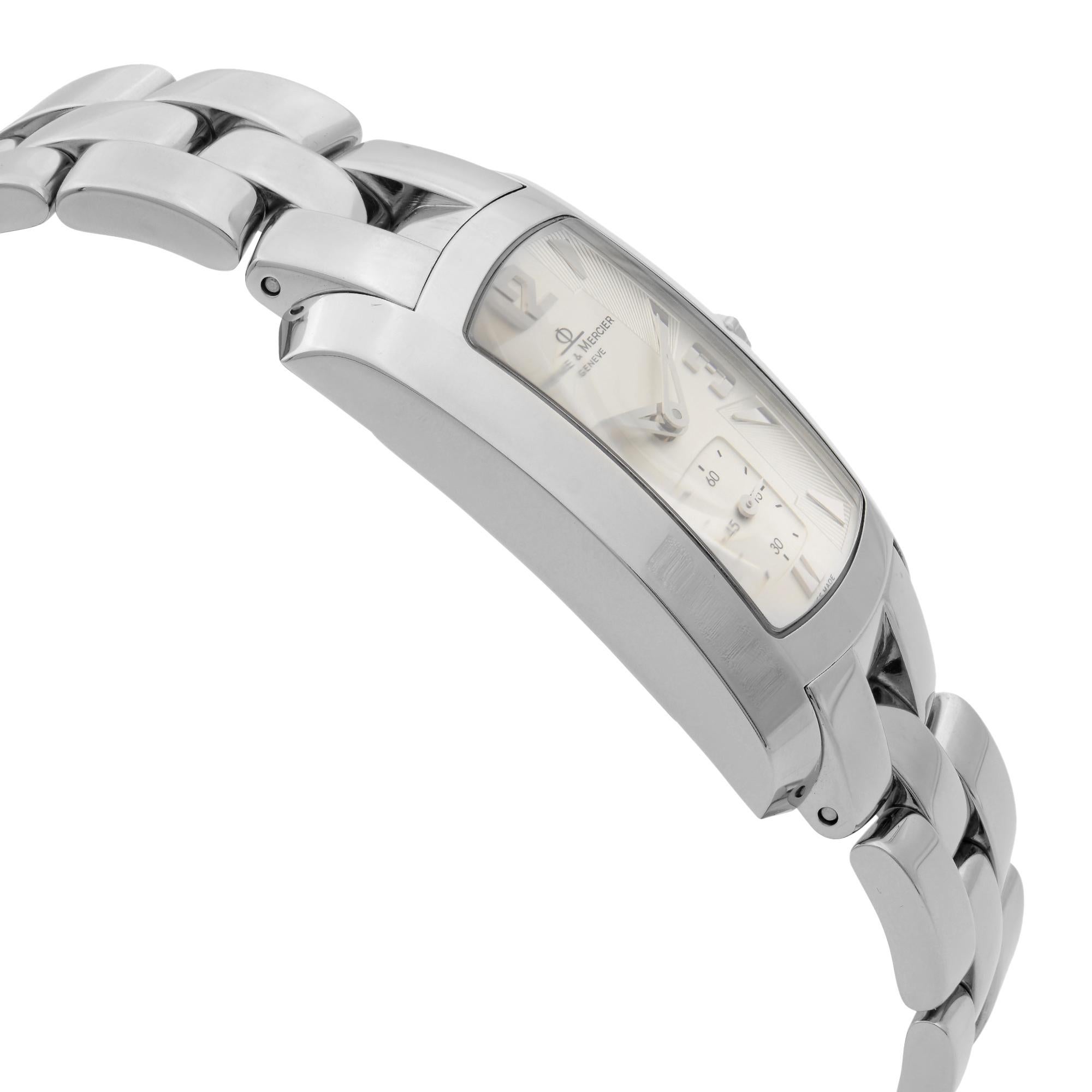 Baume et Mercier Hampton Milleis Stahl Silber Zifferblatt Quarz Herrenuhr M0A08014 im Zustand „Gut“ in New York, NY