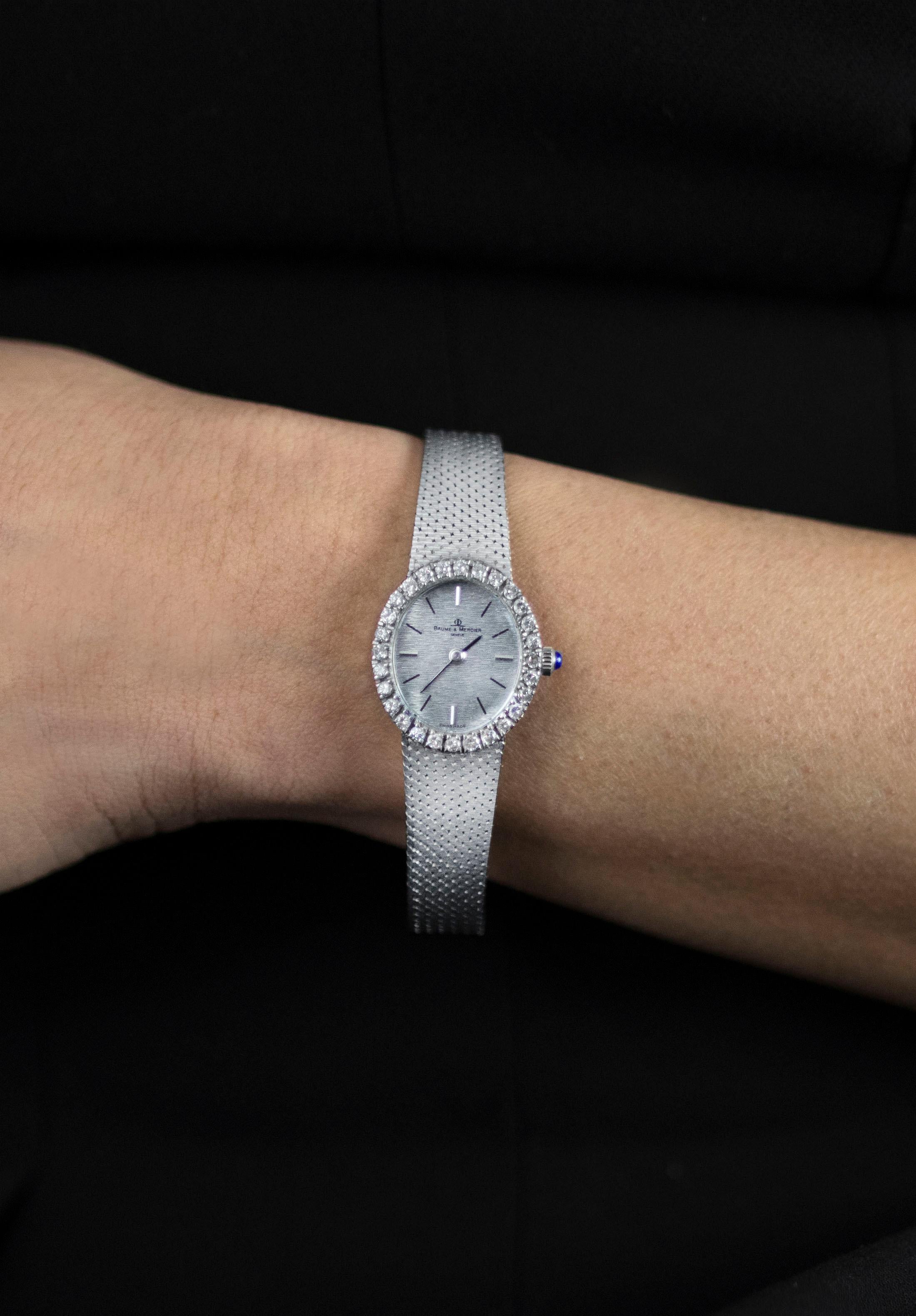 Baume et Mercier Ladies Antique Watch with Diamond Bezel and Blue Sapphire Crown For Sale 2