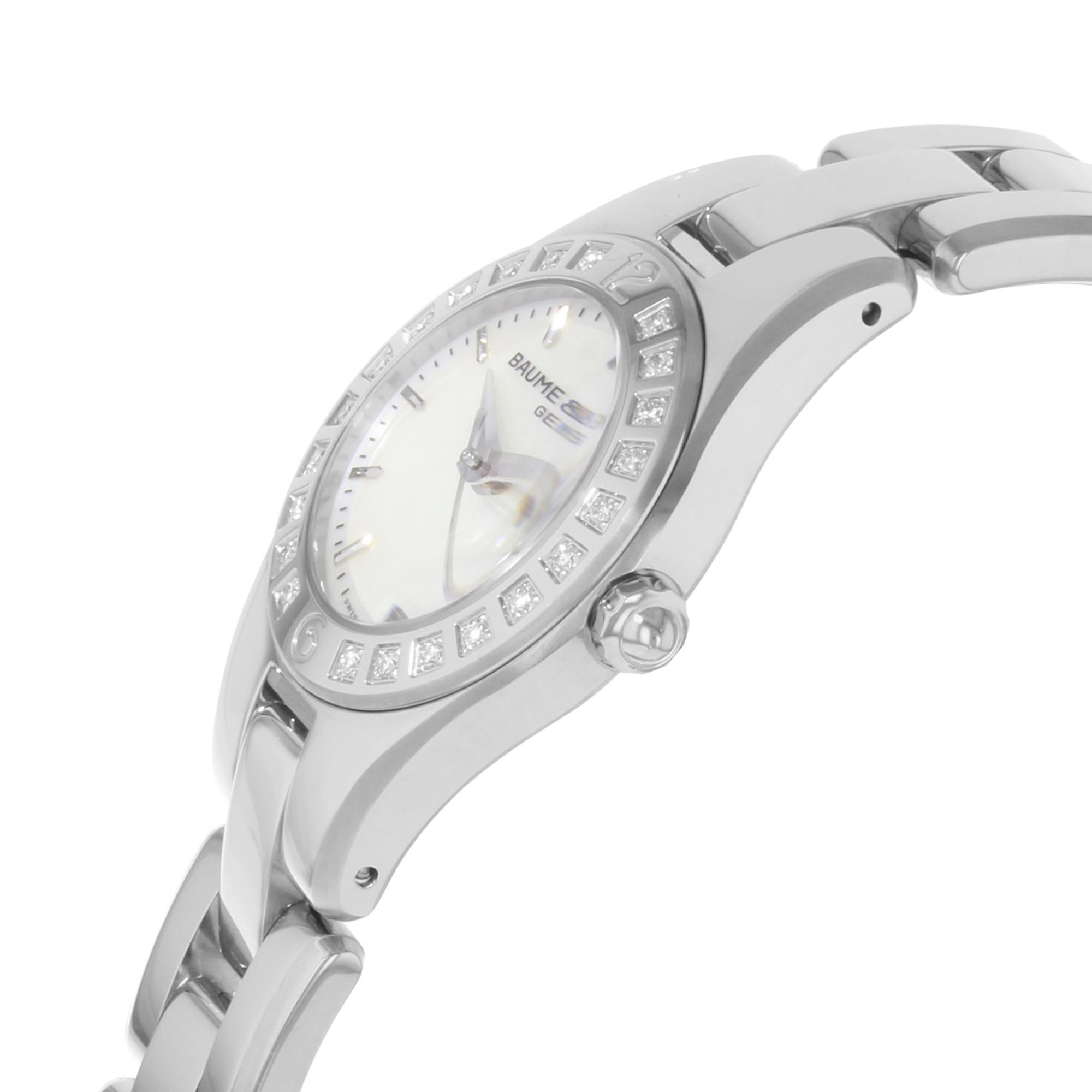 Modern Baume et Mercier Linea MOP Dial Steel Diamonds Quartz Ladies Watch MOA10078