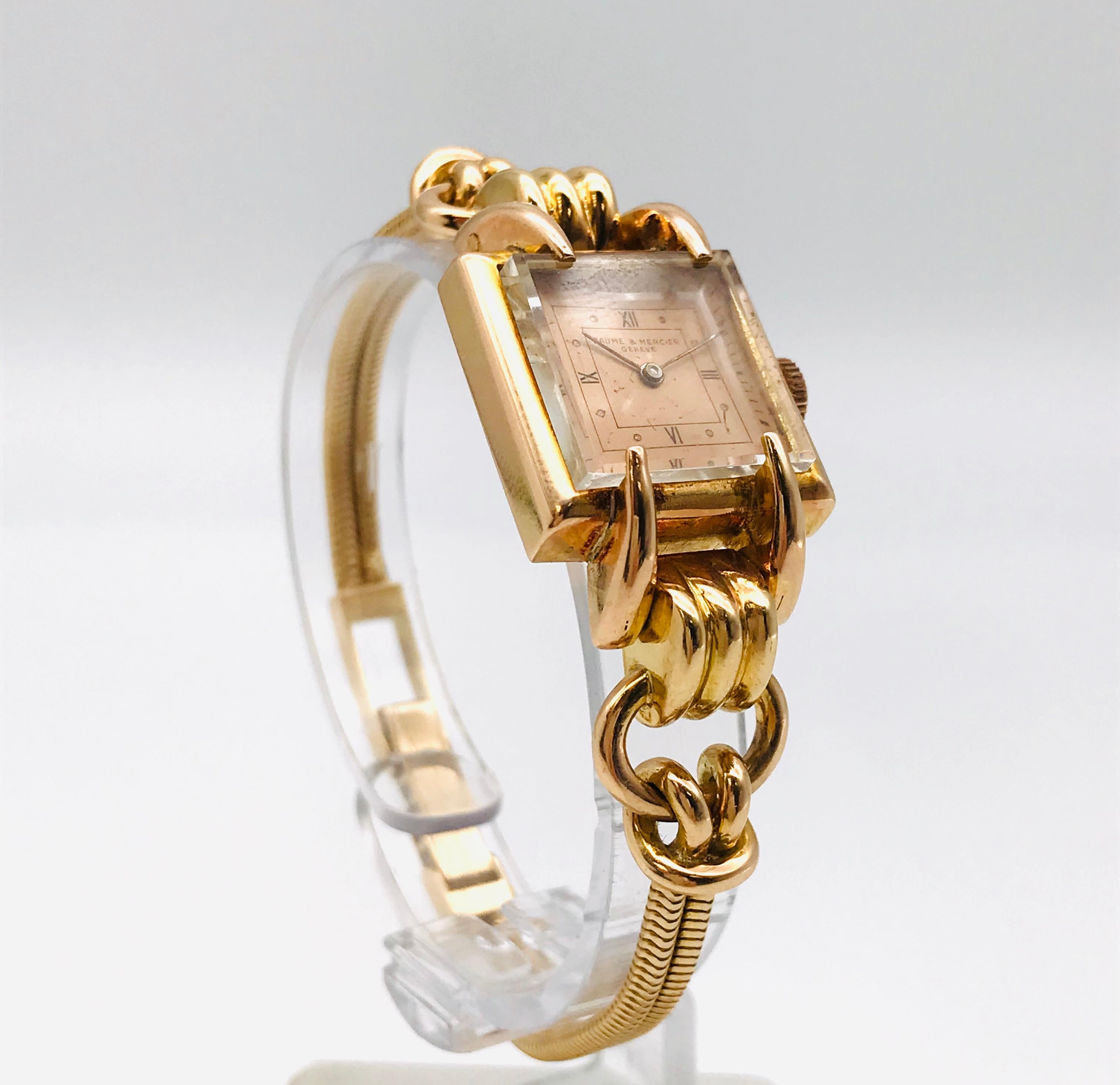 Baume et Mercier Rose Gold 18 Karat Women Retro Watch In Excellent Condition In Vannes, FR