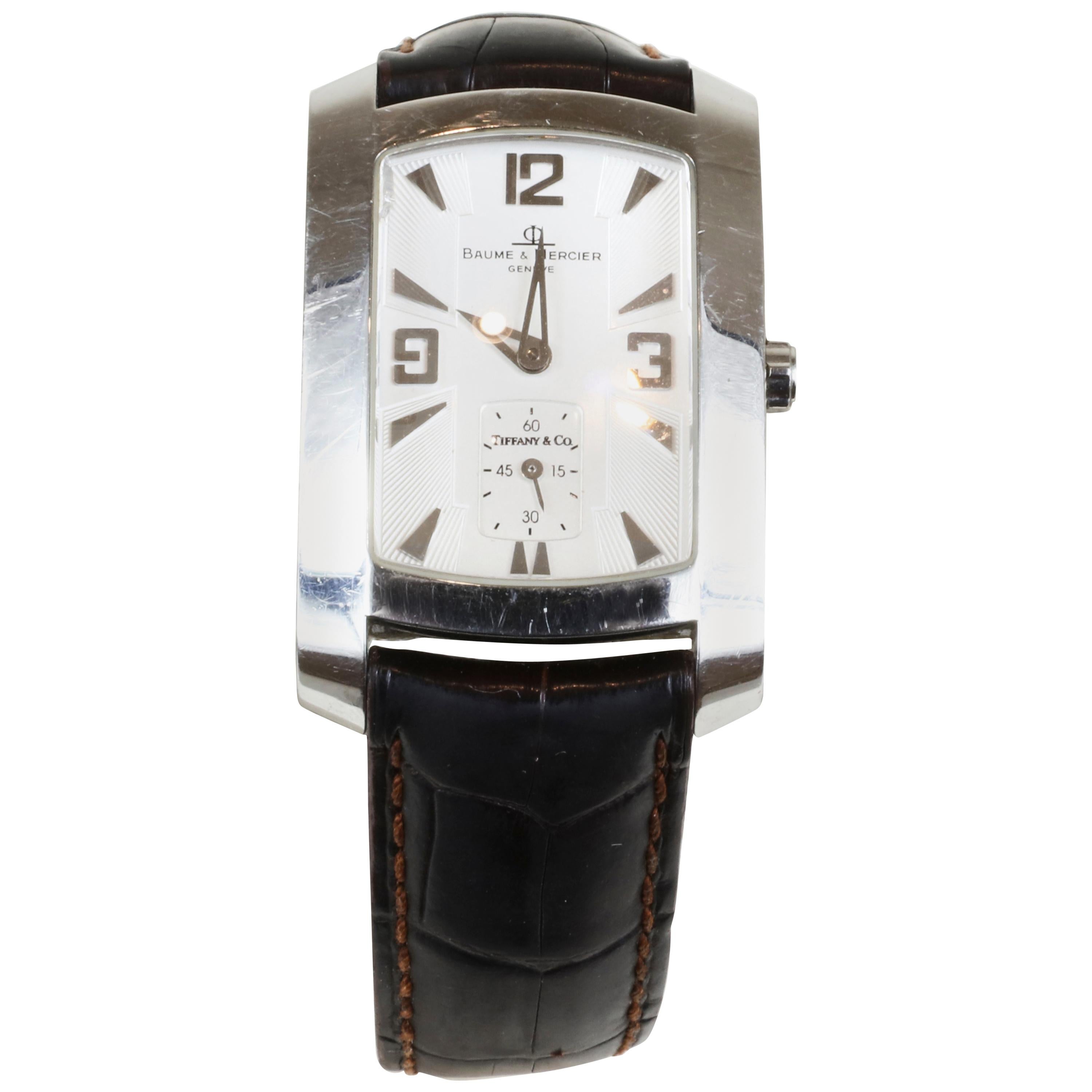 Baume et Mercier Stainless Steel Black Leather Strap Watch