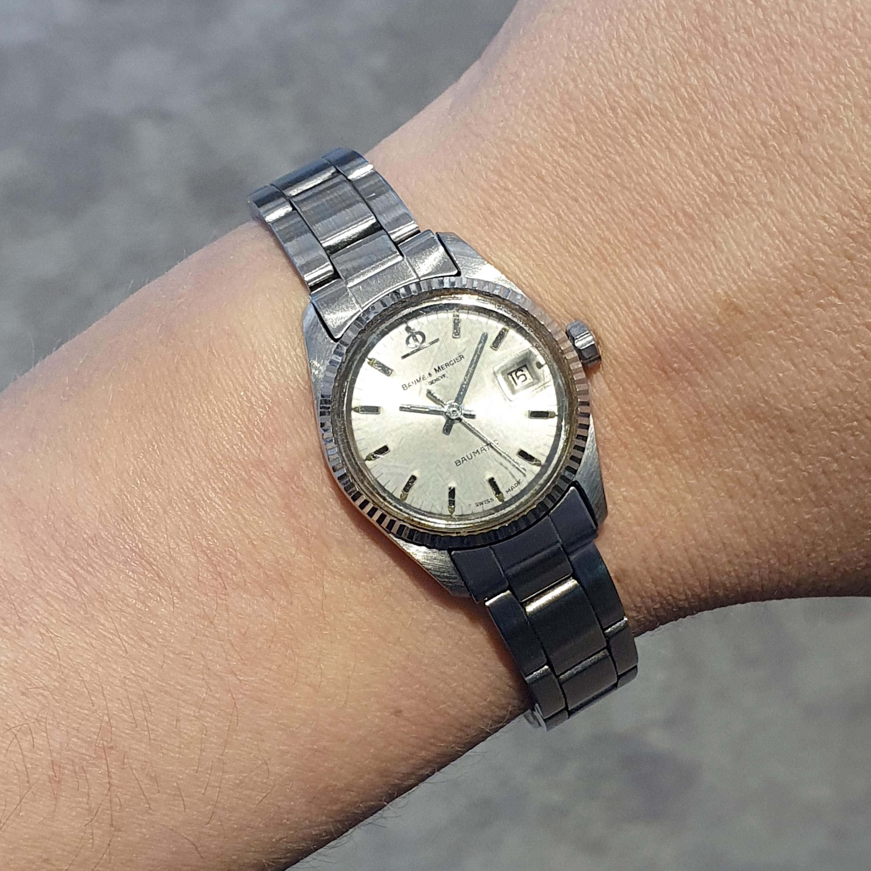 Baume et Mercier Vintage Baumatic Stainless Steel Wristwatch For Sale 3