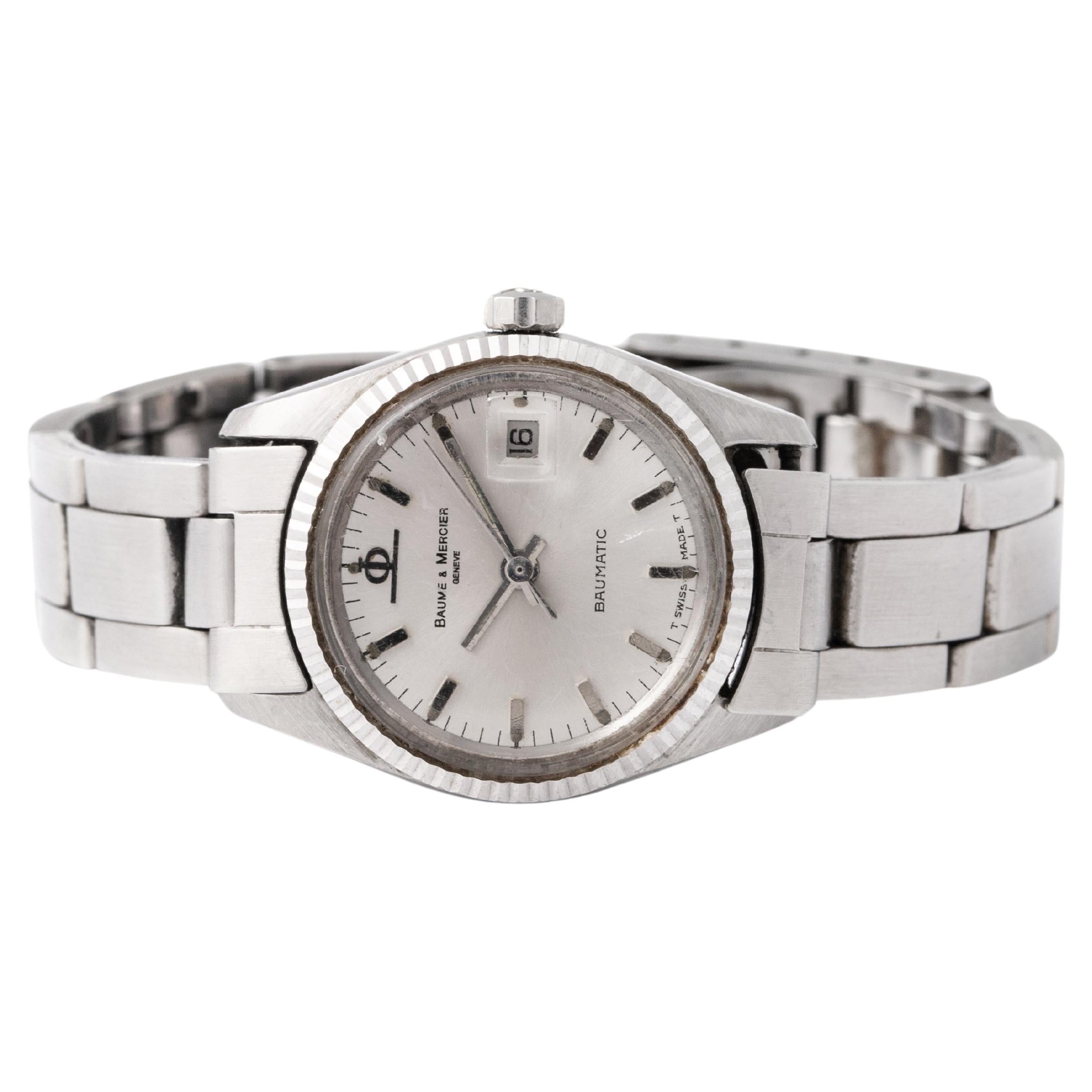 Baume et Mercier Vintage Baumatic Stainless Steel Wristwatch For Sale