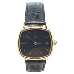 Baume & Mercier Oro Giallo 18 Carati Cinturino in Pelle Nera Orologio a forma di Cuscino