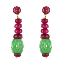 Baume Jade Ruby Gold Pendant Earrings
