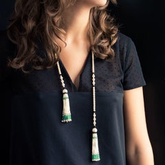 Baume Collar Largo de Onix Perla Esmeralda Estilo Art Deco