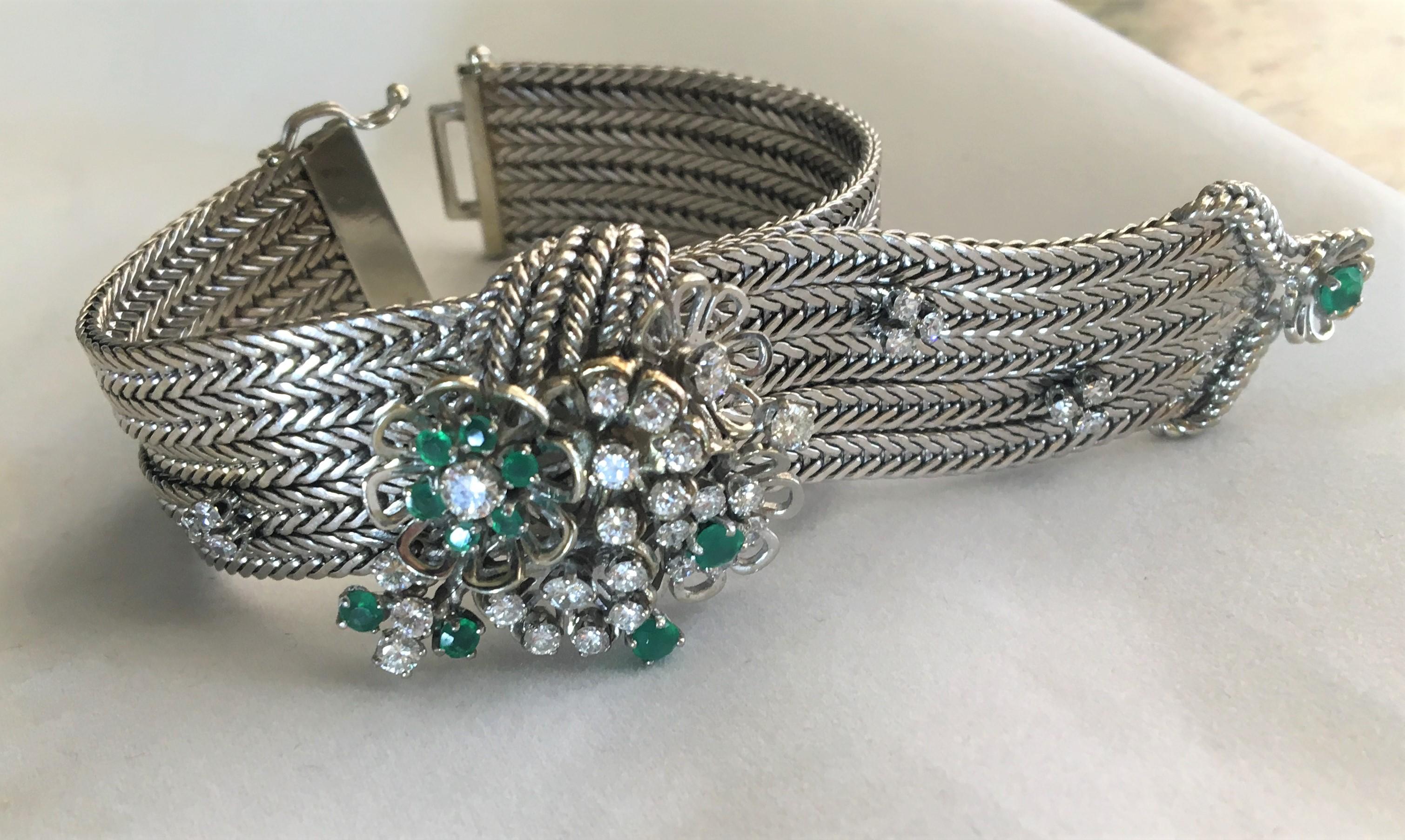 Diamond and Emerald Bracelet with Hidden Watch, 