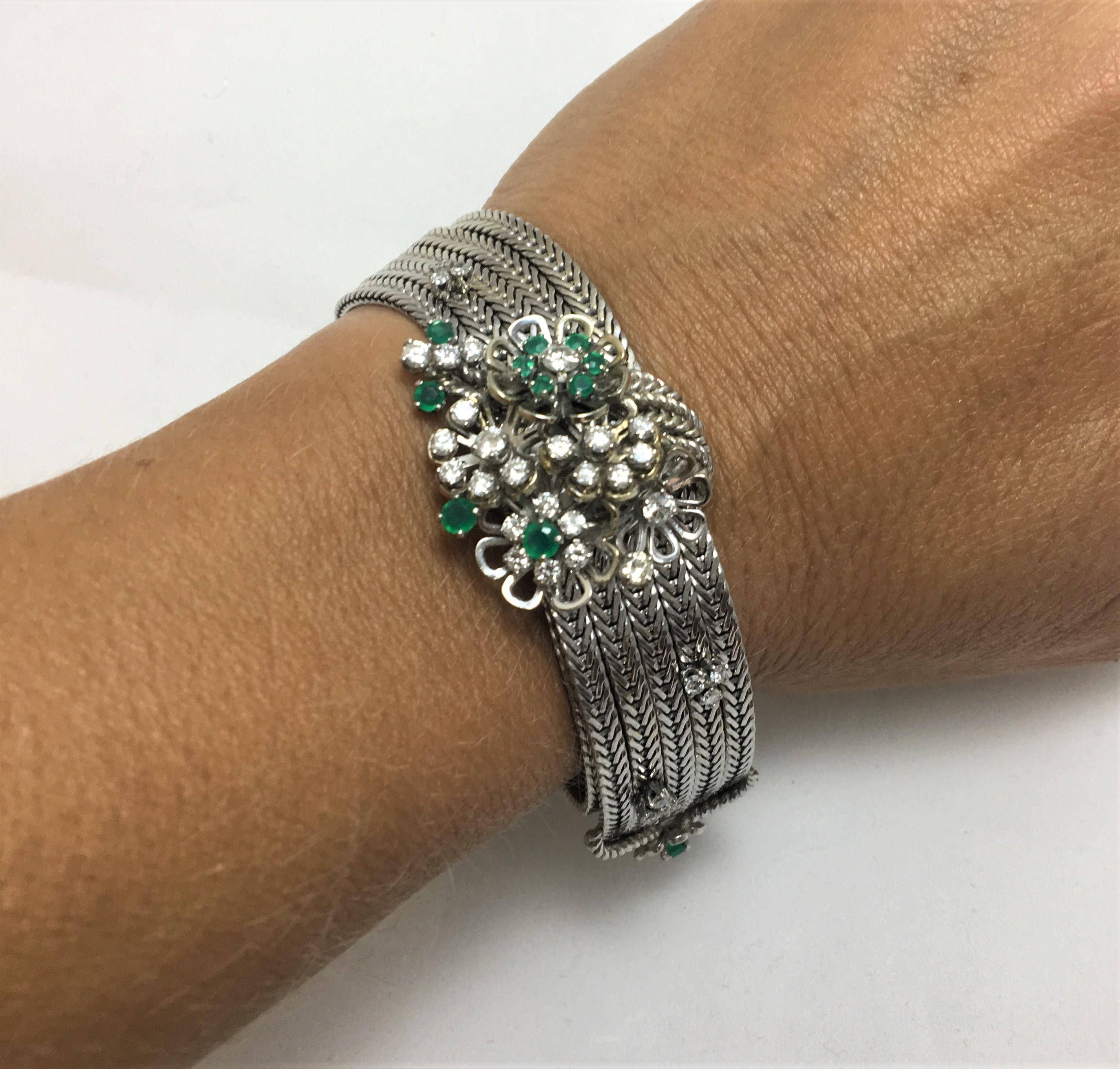 Art déco Baume & Mercier Montre bracelet vintage en émeraude et diamants