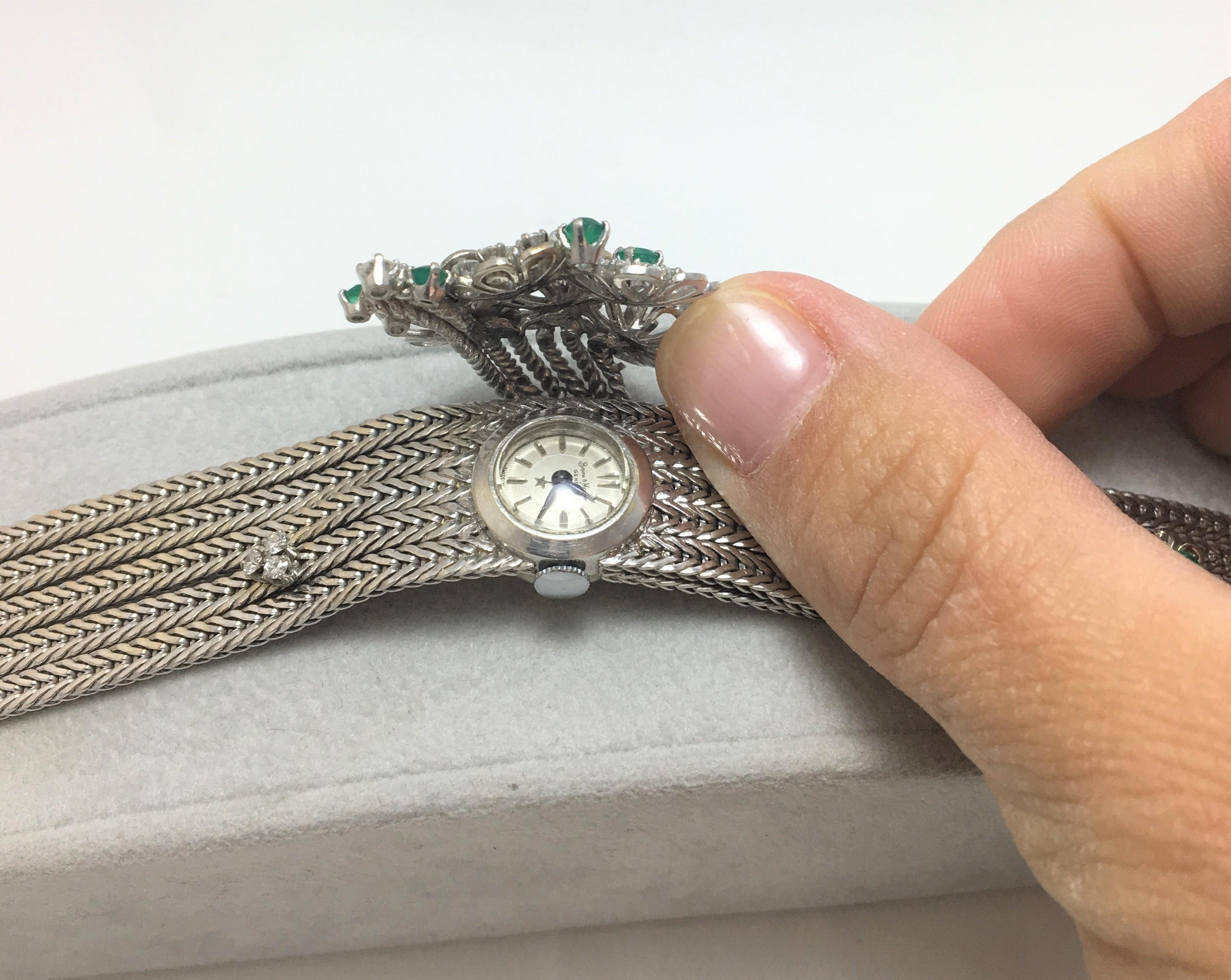 Round Cut Baume & Mercier Vintage Emerald and Diamond Bracelet Watch