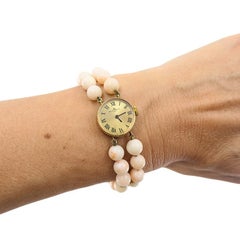 Baume & Mercier 14k Angel Skin Coral Double Strand Bracelet Watch, 1960s