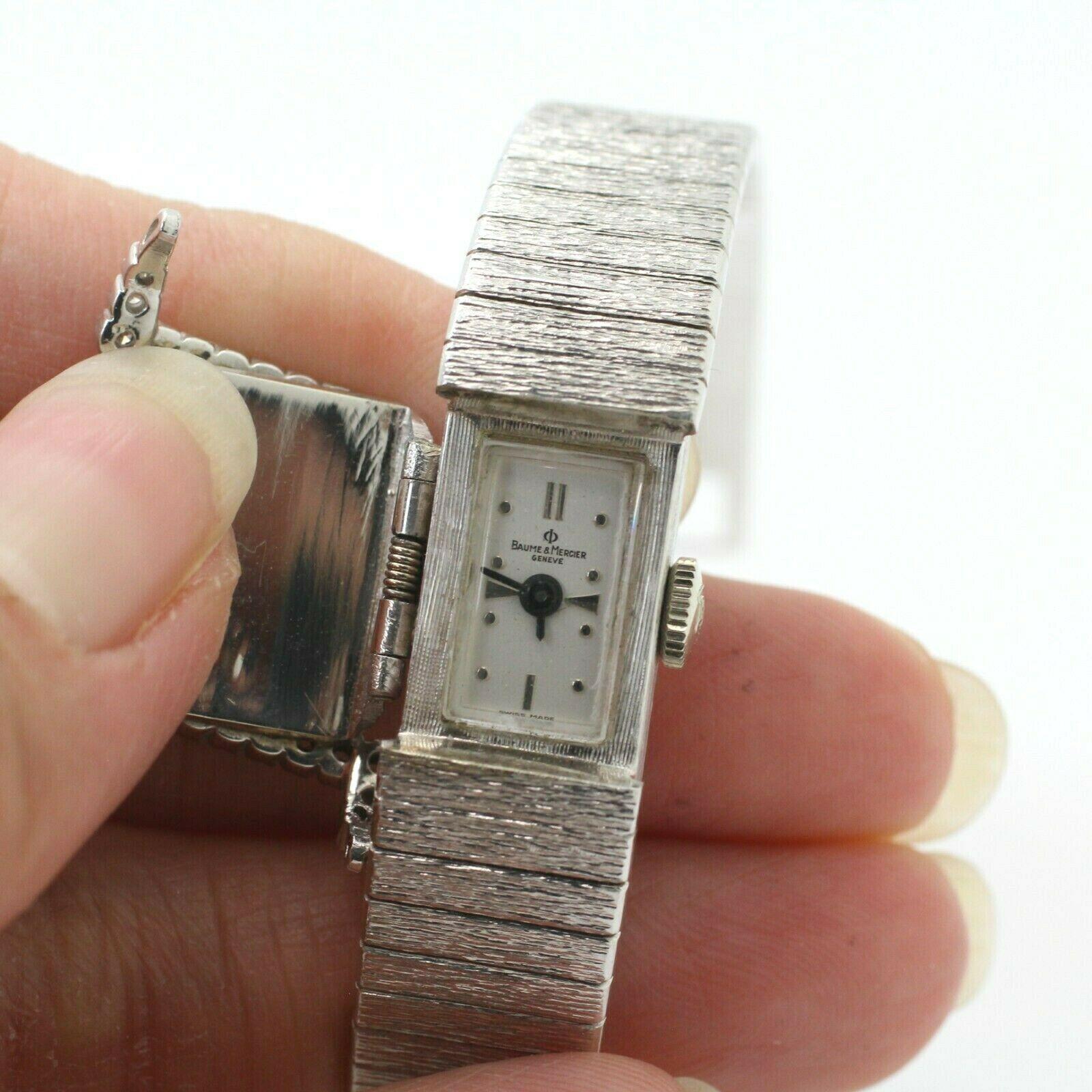 Round Cut Baume & Mercier 14k White Gold Diamond Watch Bracelet